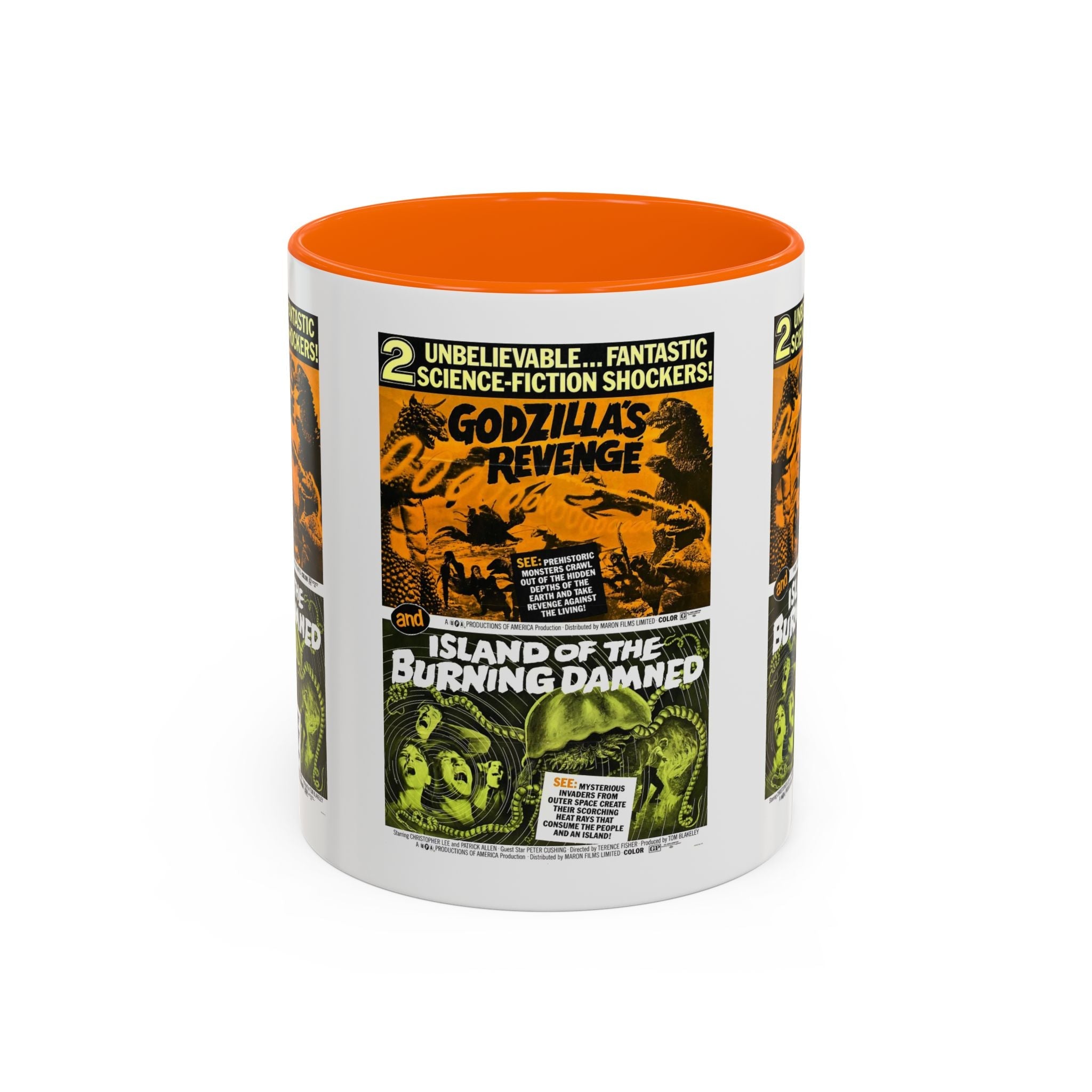 Cult Classic Movie Poster Art Accent Coffee Mug (11, 15oz) - Godzilla's Revenge 1971 | Island Of The Burning Damned 1967 - POPvault