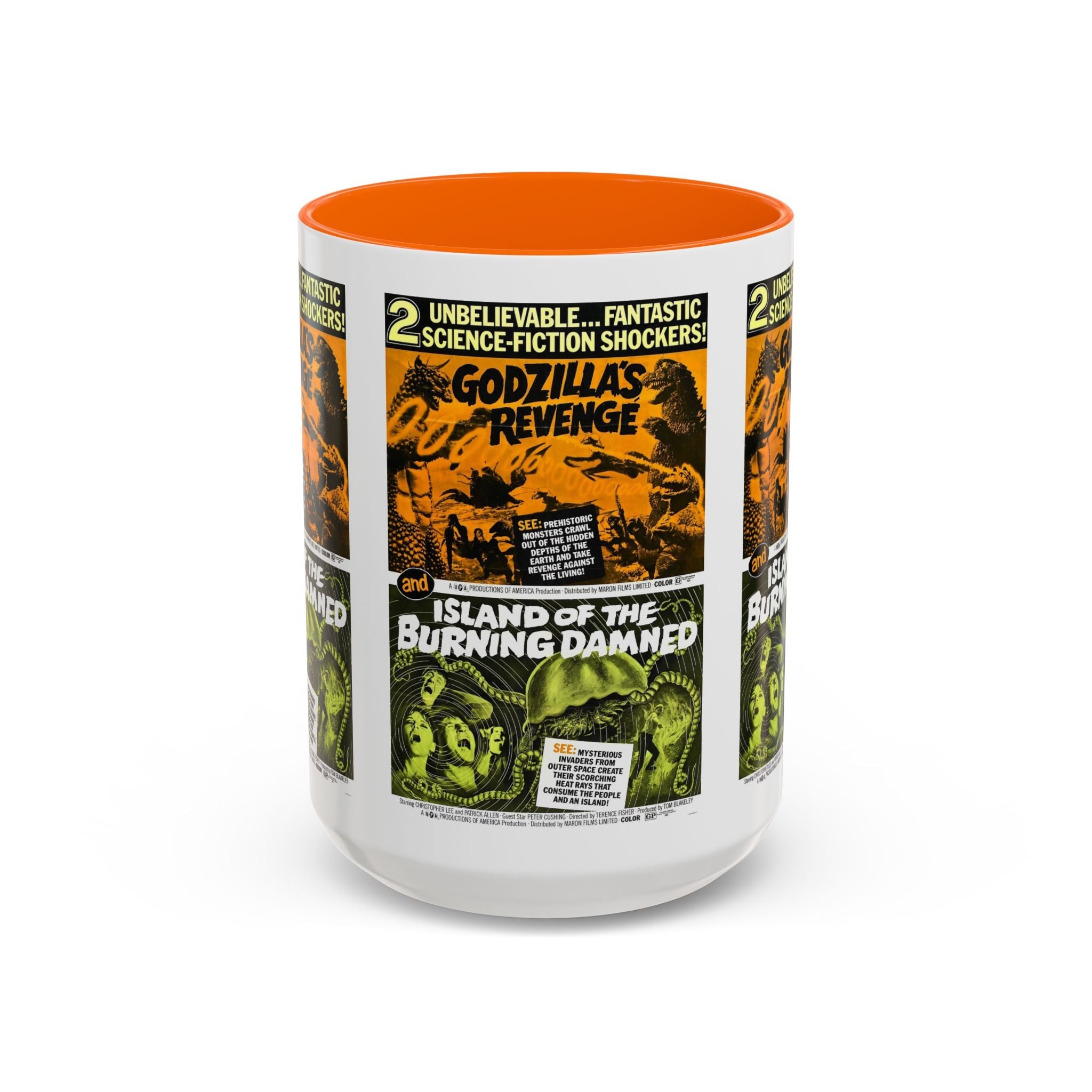 Cult Classic Movie Poster Art Accent Coffee Mug (11, 15oz) - Godzilla's Revenge 1971 | Island Of The Burning Damned 1967 - POPvault