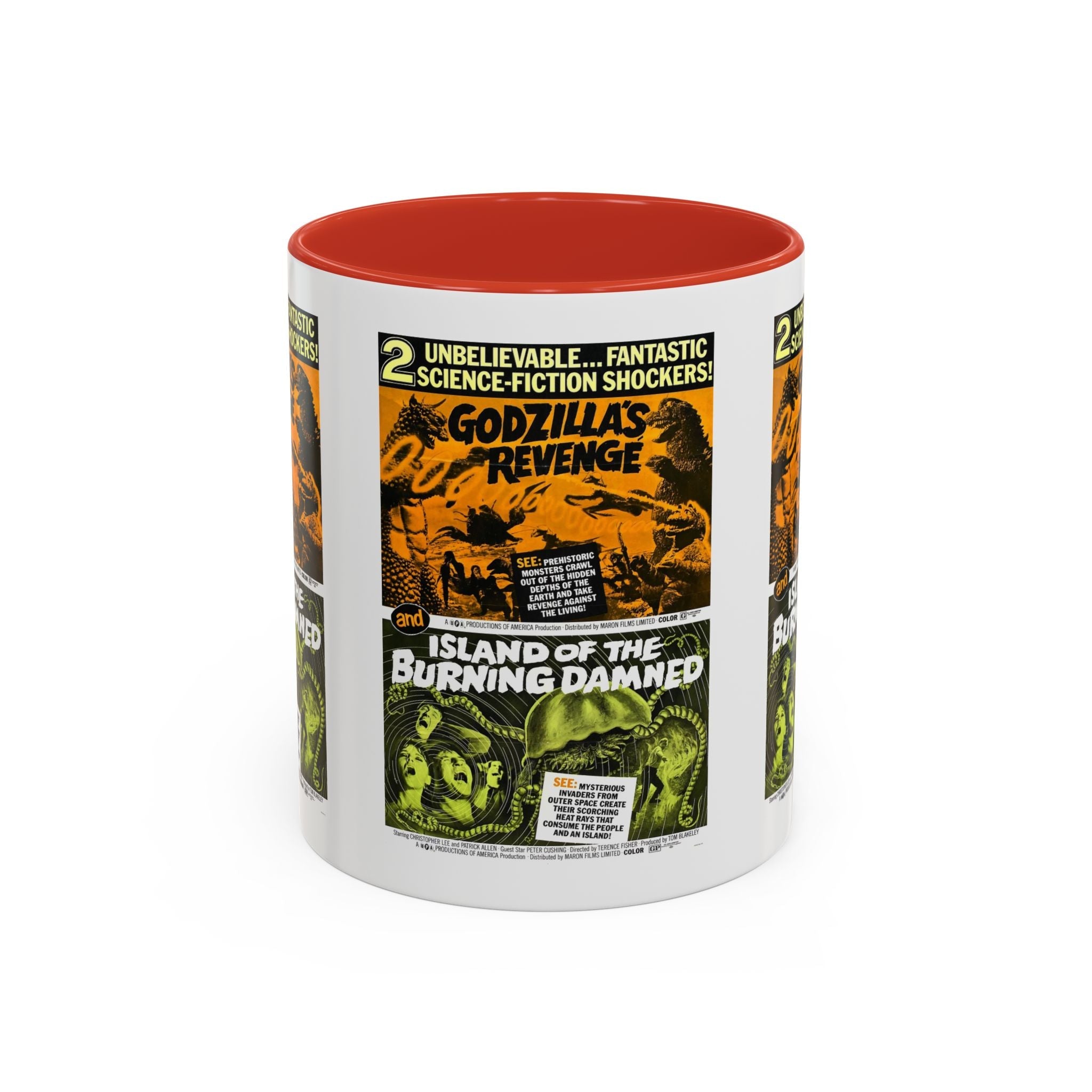 Cult Classic Movie Poster Art Accent Coffee Mug (11, 15oz) - Godzilla's Revenge 1971 | Island Of The Burning Damned 1967 - POPvault