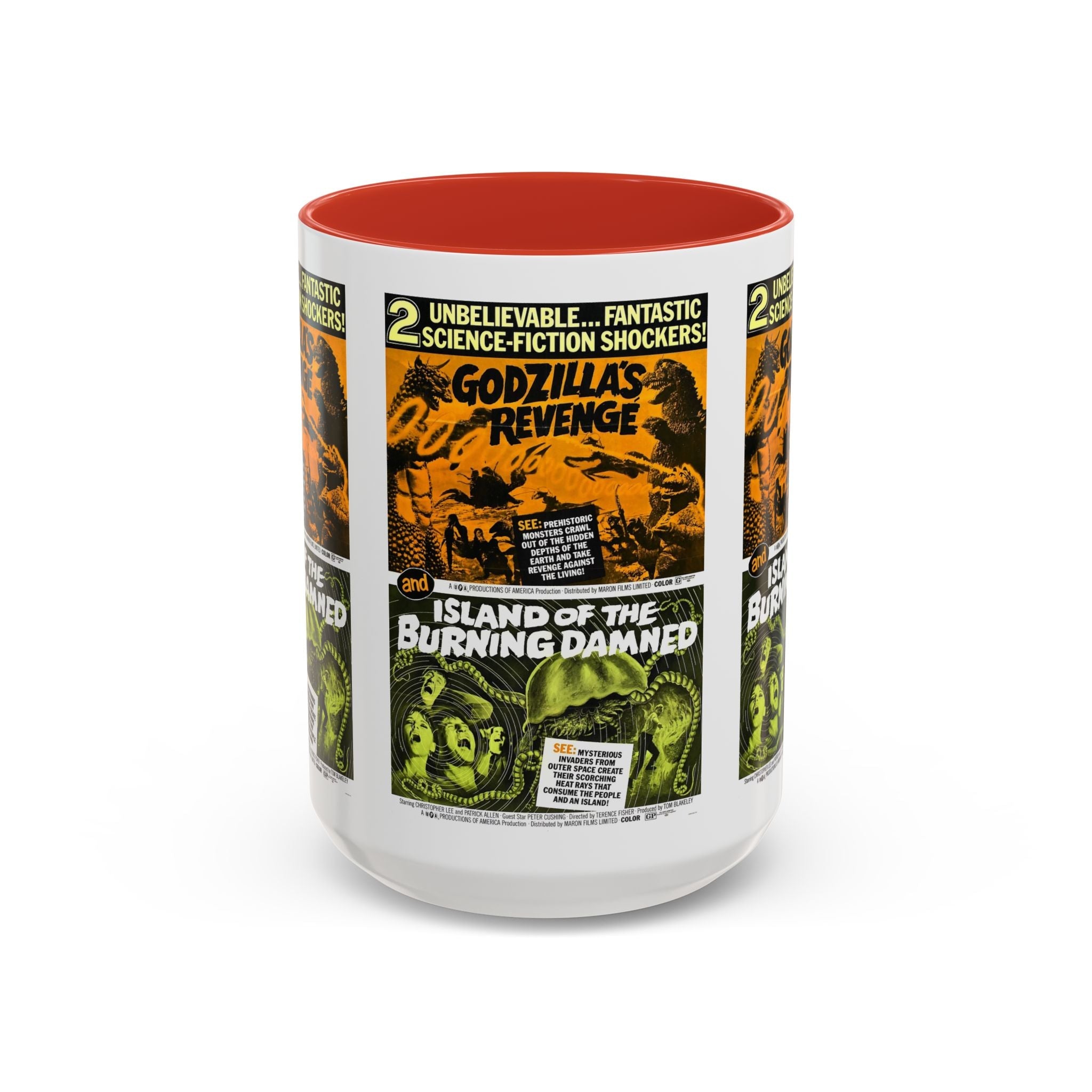 Cult Classic Movie Poster Art Accent Coffee Mug (11, 15oz) - Godzilla's Revenge 1971 | Island Of The Burning Damned 1967 - POPvault