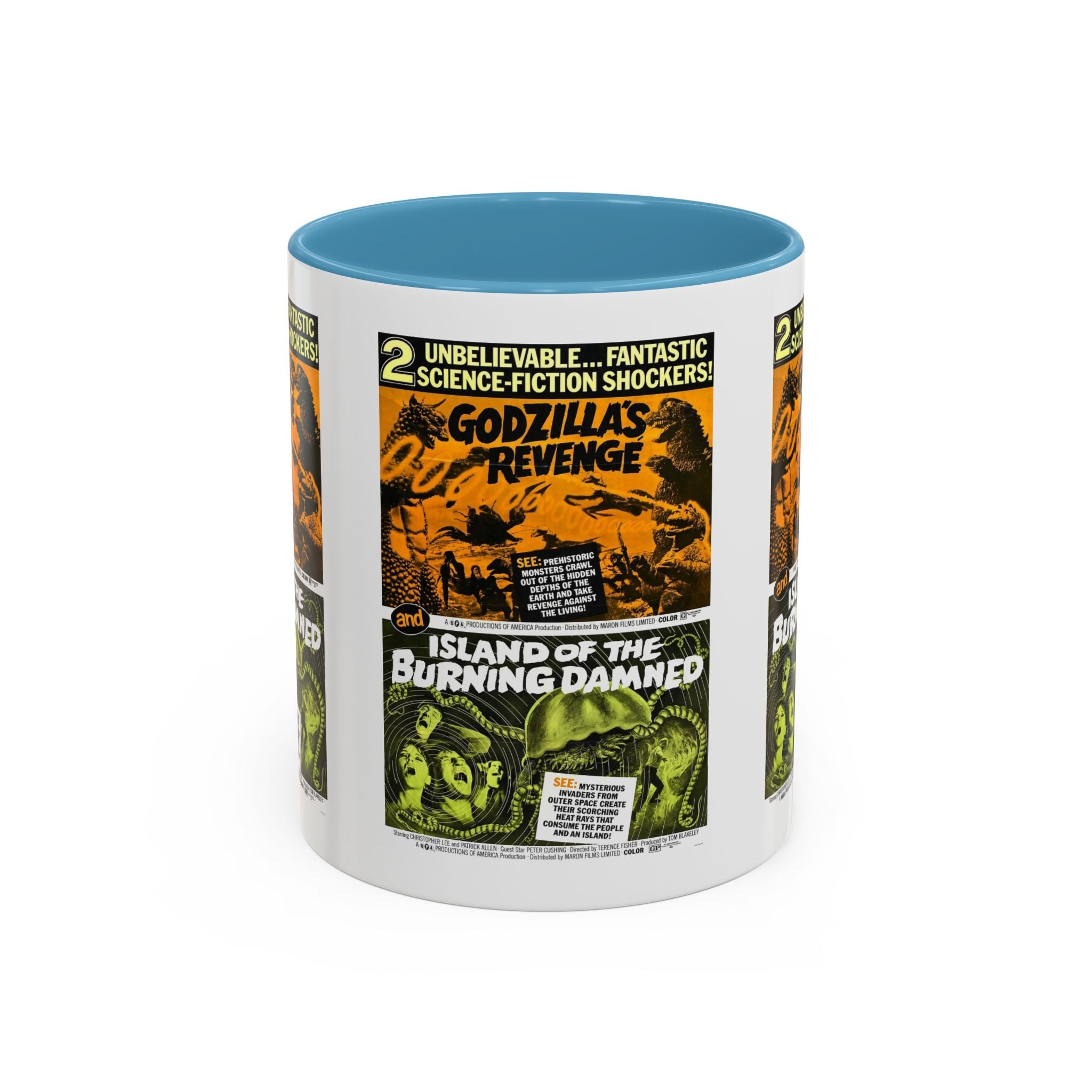 Cult Classic Movie Poster Art Accent Coffee Mug (11, 15oz) - Godzilla's Revenge 1971 | Island Of The Burning Damned 1967 - POPvault