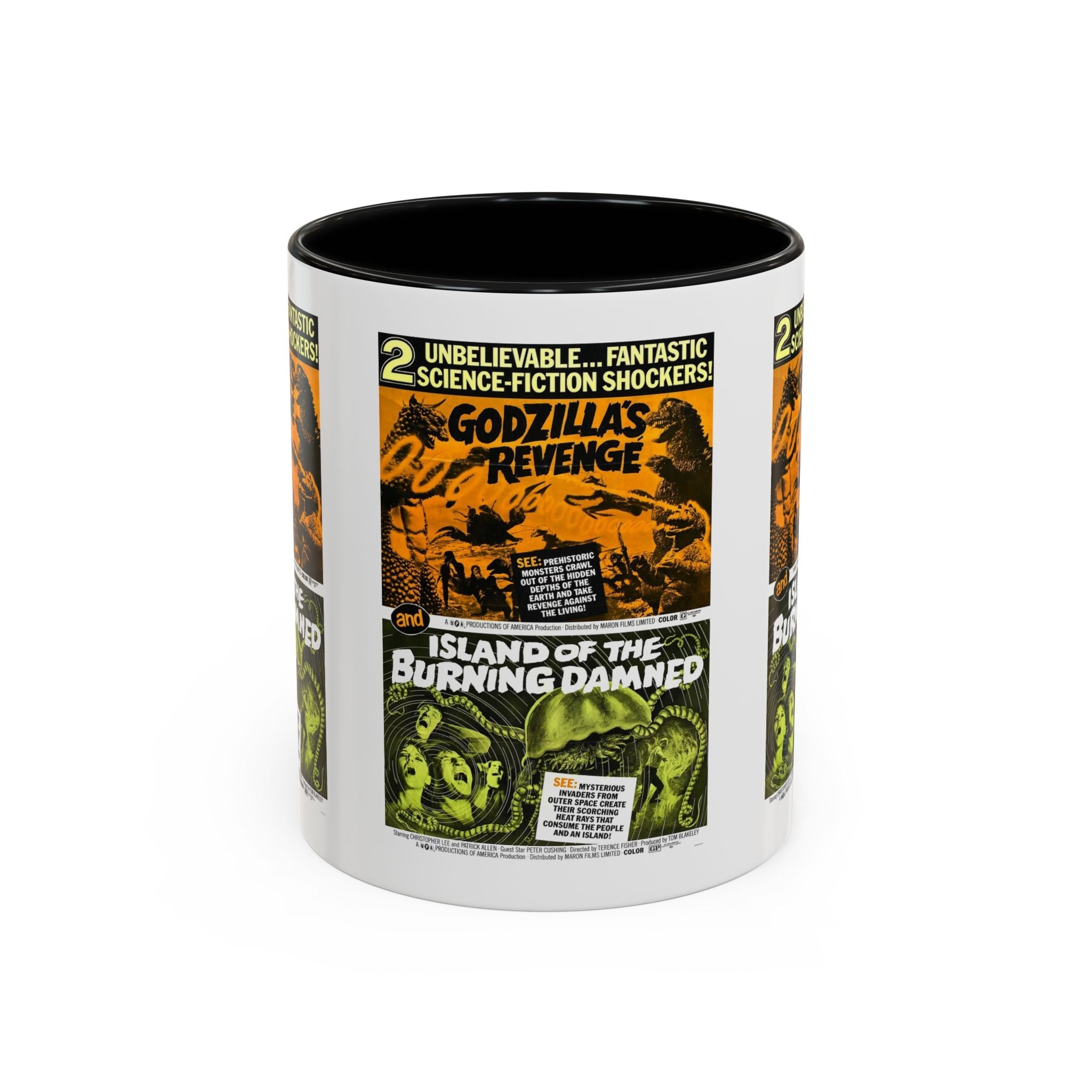 Cult Classic Movie Poster Art Accent Coffee Mug (11, 15oz) - Godzilla's Revenge 1971 | Island Of The Burning Damned 1967 - POPvault