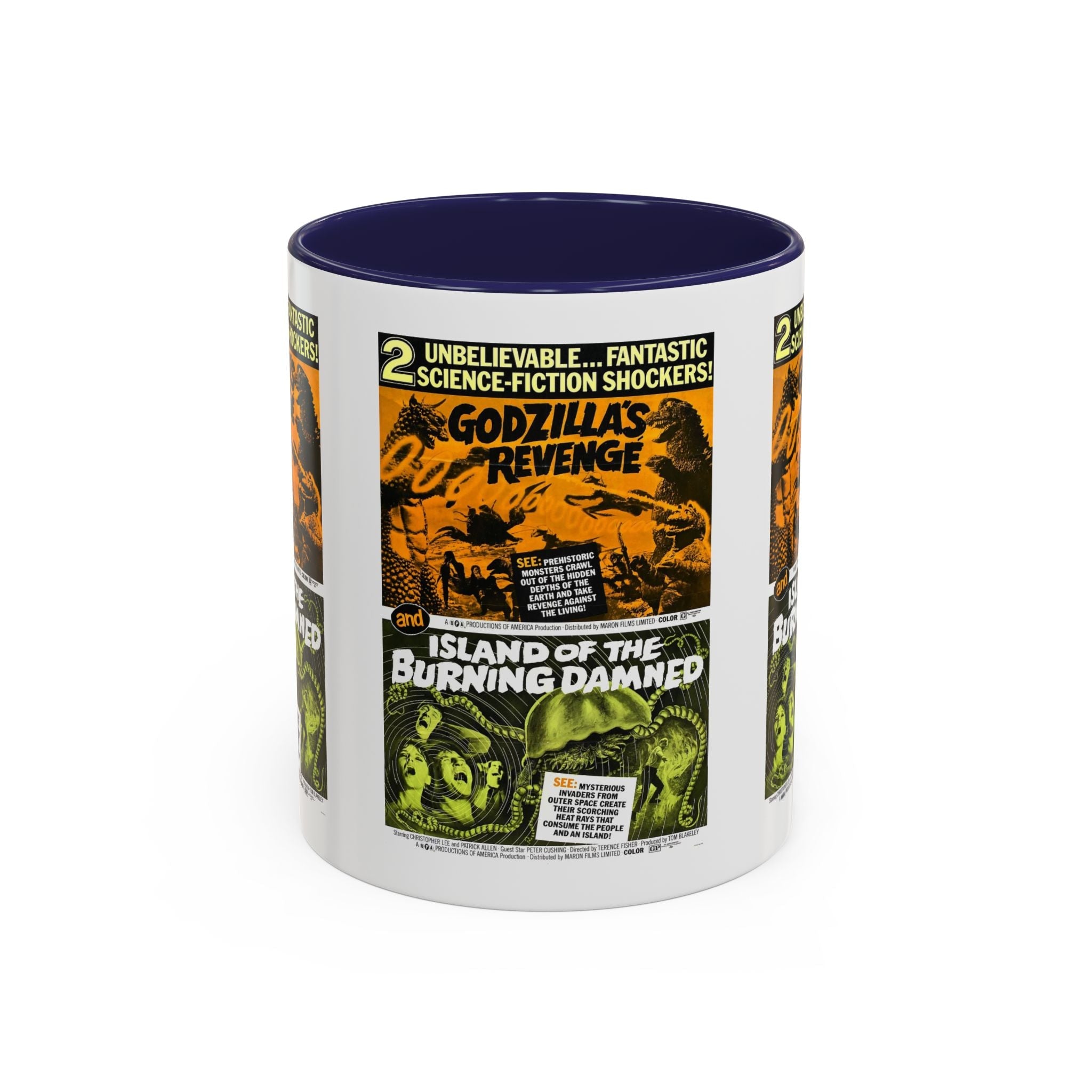 Cult Classic Movie Poster Art Accent Coffee Mug (11, 15oz) - Godzilla's Revenge 1971 | Island Of The Burning Damned 1967 - POPvault