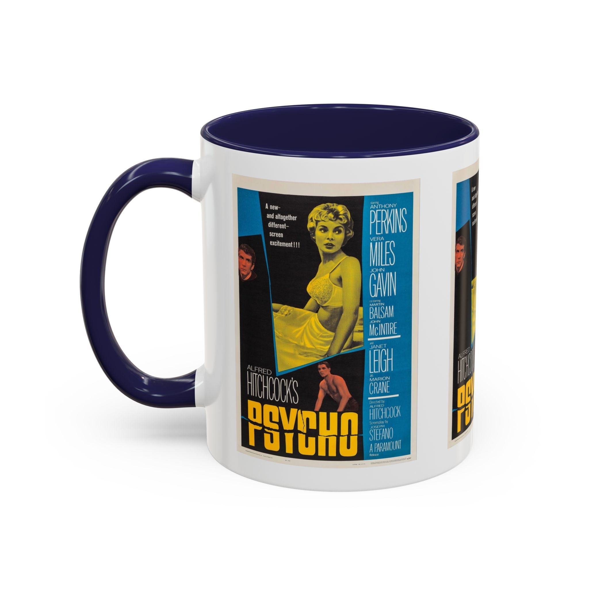 Cult Classic Movie Poster Art Accent Coffee Mug (11, 15oz) - Psycho Halftone Version 1960 - POPvault