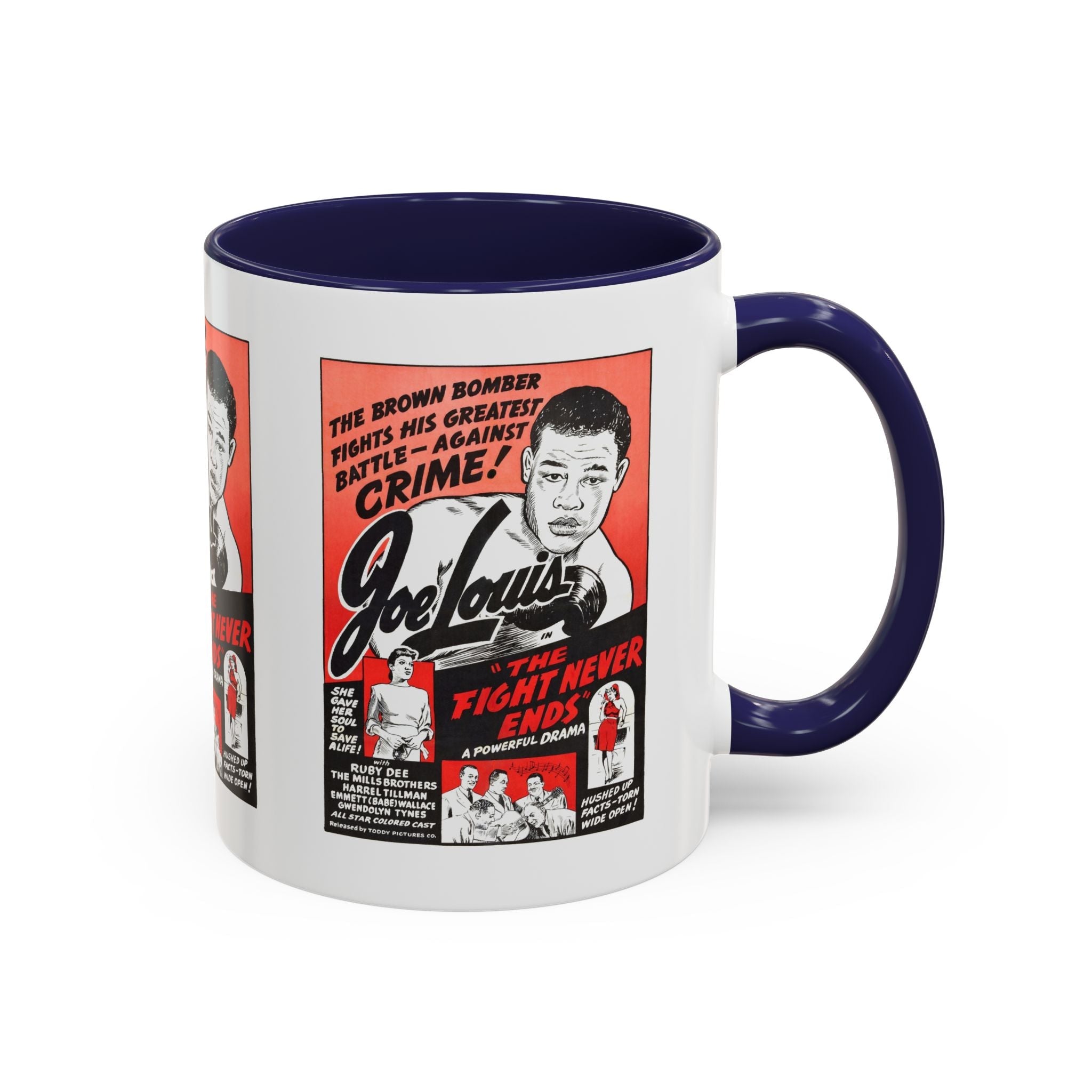 Cult Classic Movie Poster Art Accent Coffee Mug (11, 15oz) - The Fight Never Ends | Joe Lewis 1948 - POPvault