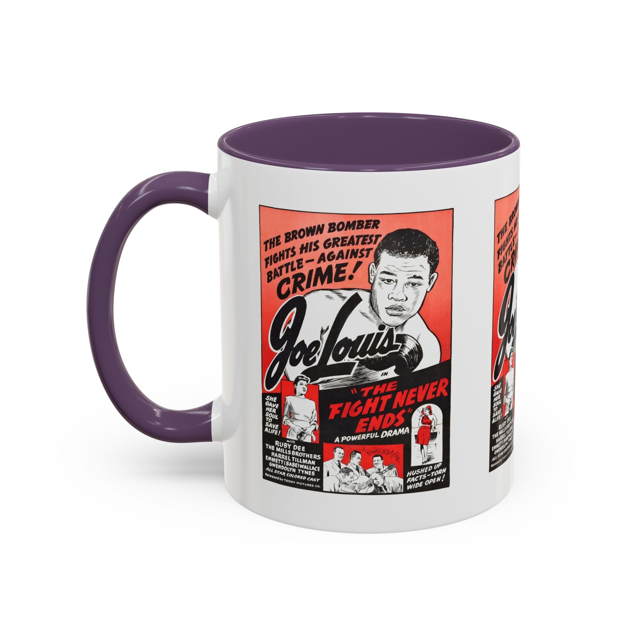 Cult Classic Movie Poster Art Accent Coffee Mug (11, 15oz) - The Fight Never Ends | Joe Lewis 1948 - POPvault