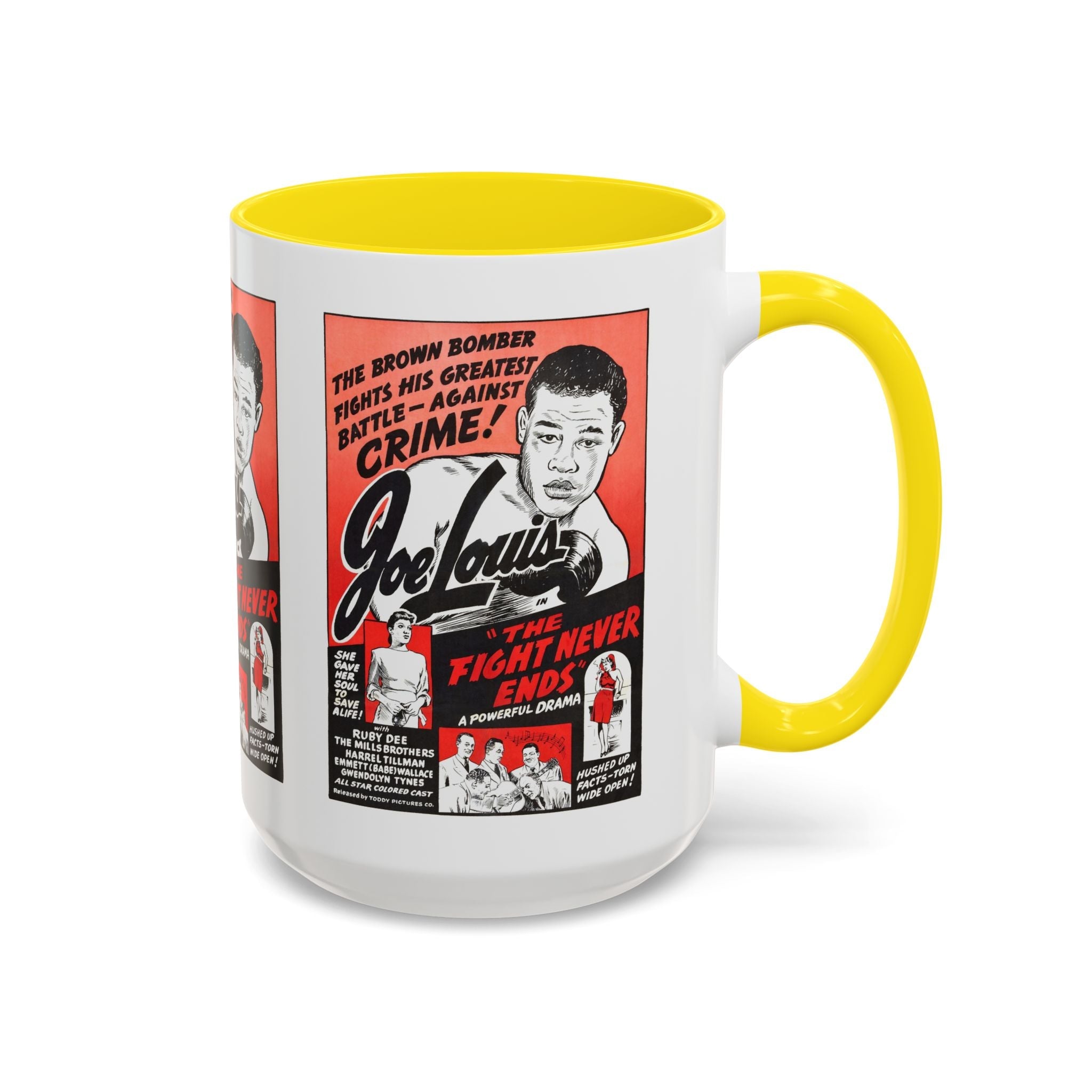 Cult Classic Movie Poster Art Accent Coffee Mug (11, 15oz) - The Fight Never Ends | Joe Lewis 1948 - POPvault