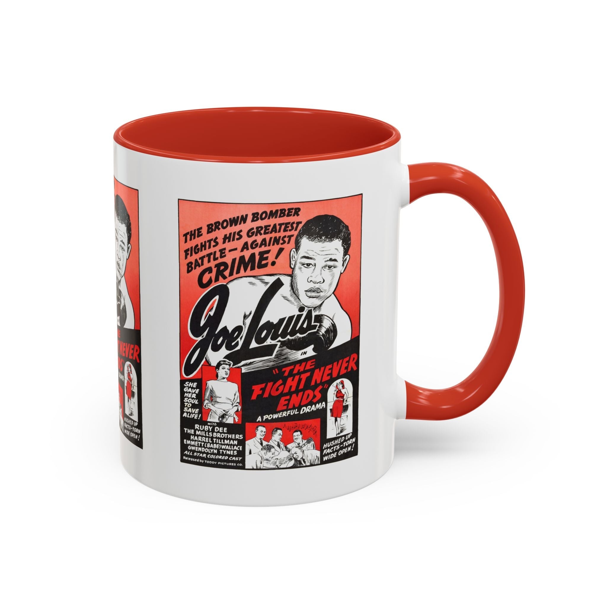 Cult Classic Movie Poster Art Accent Coffee Mug (11, 15oz) - The Fight Never Ends | Joe Lewis 1948 - POPvault