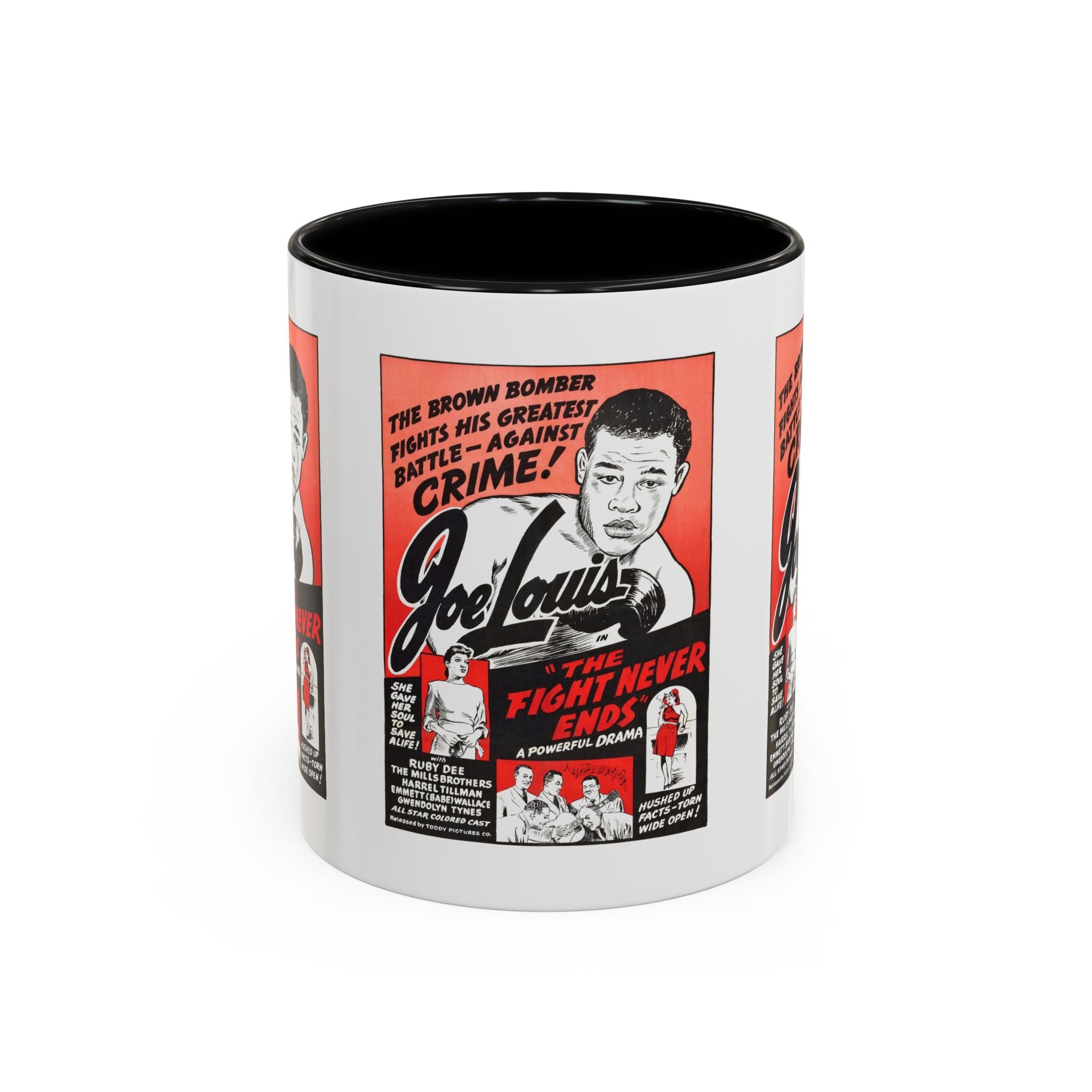 Cult Classic Movie Poster Art Accent Coffee Mug (11, 15oz) - The Fight Never Ends | Joe Lewis 1948 - POPvault