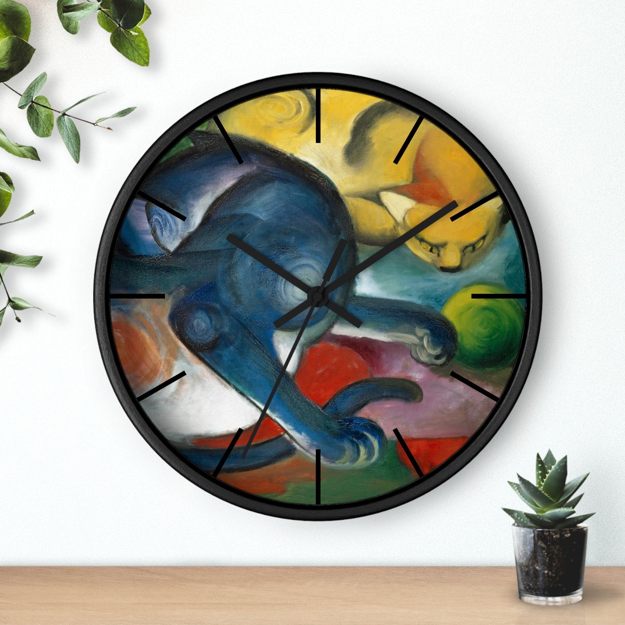 Custom Masters of Art Franz Marc Two Cats, Blue and Yellow Premium Wall Clock - POPvault