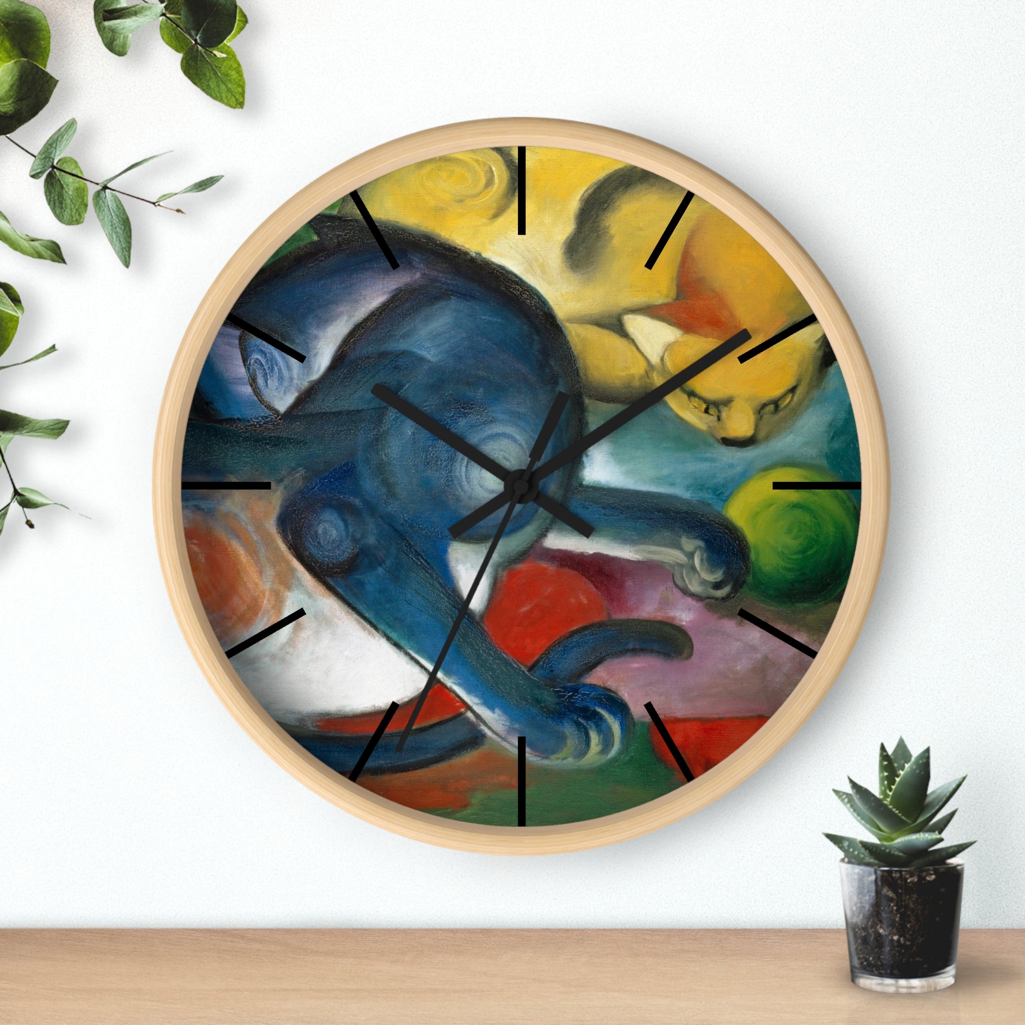 Custom Masters of Art Franz Marc Two Cats, Blue and Yellow Premium Wall Clock - POPvault