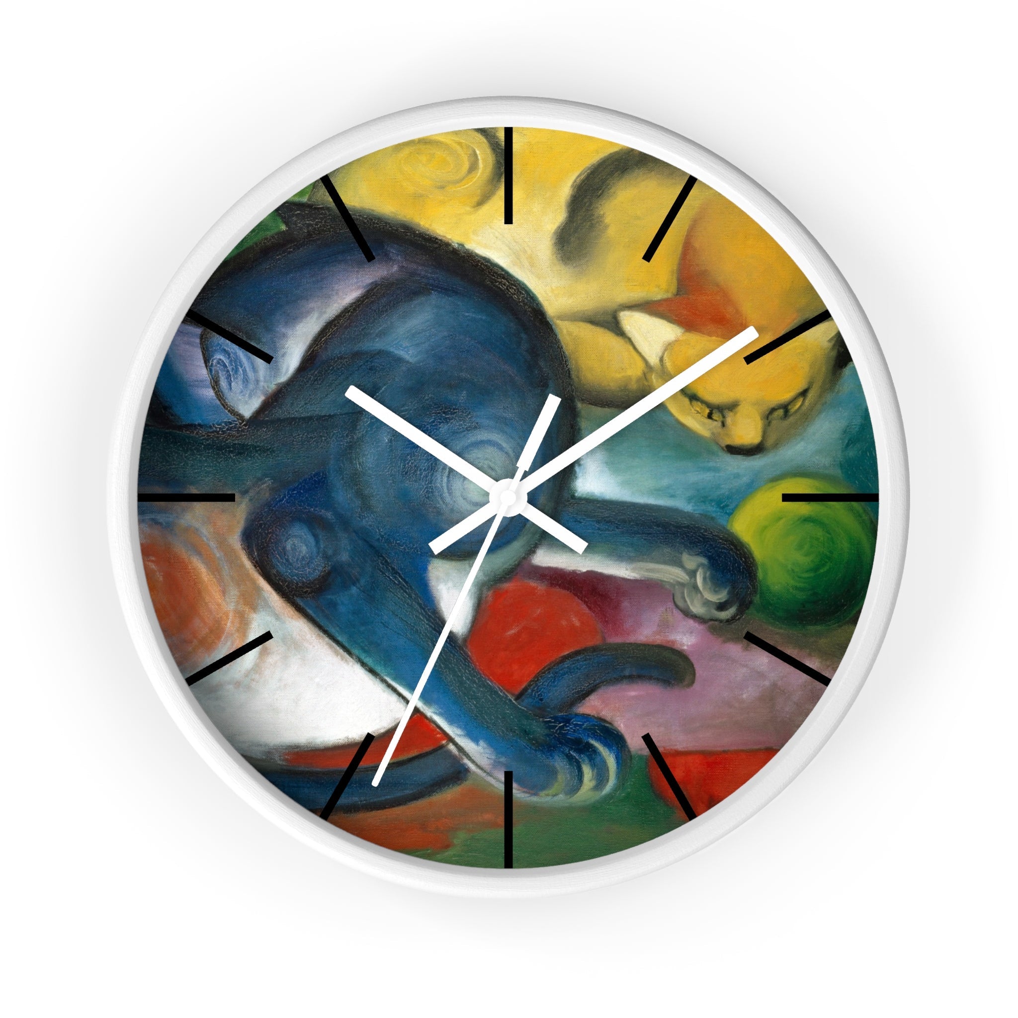 Custom Masters of Art Franz Marc Two Cats, Blue and Yellow Premium Wall Clock - POPvault