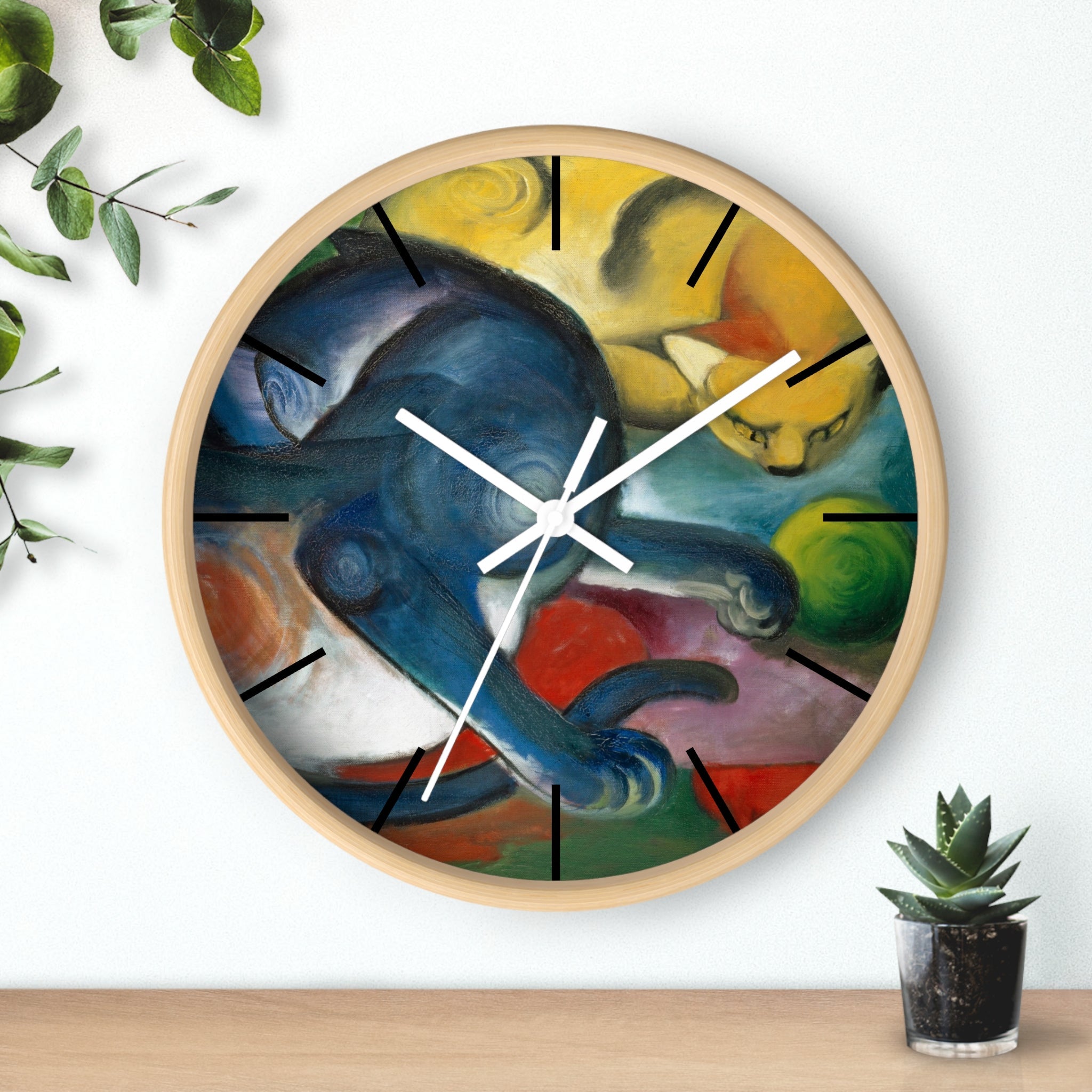 Custom Masters of Art Franz Marc Two Cats, Blue and Yellow Premium Wall Clock - POPvault