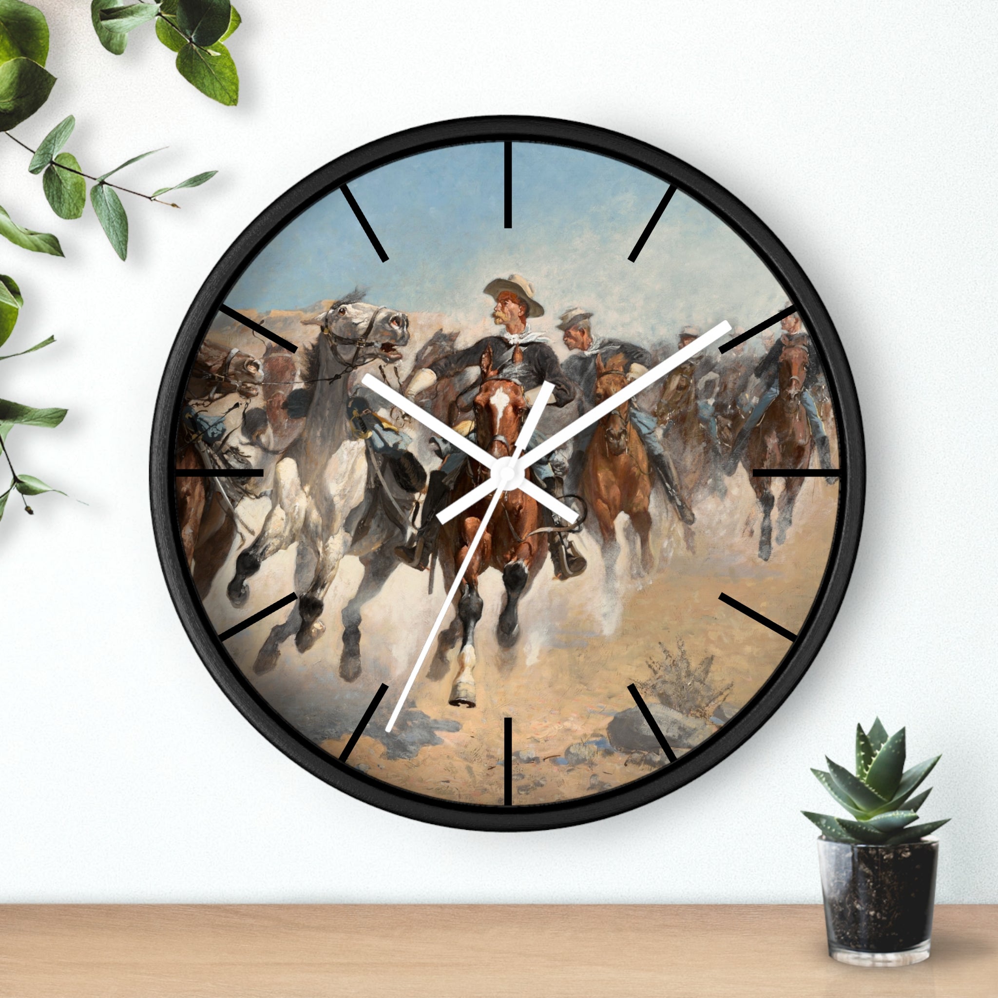 Custom Masters of Art Frederic Remington Dismounted: The Fourth Troopers Moving the Led Horses Premium Wall Clock - POPvault