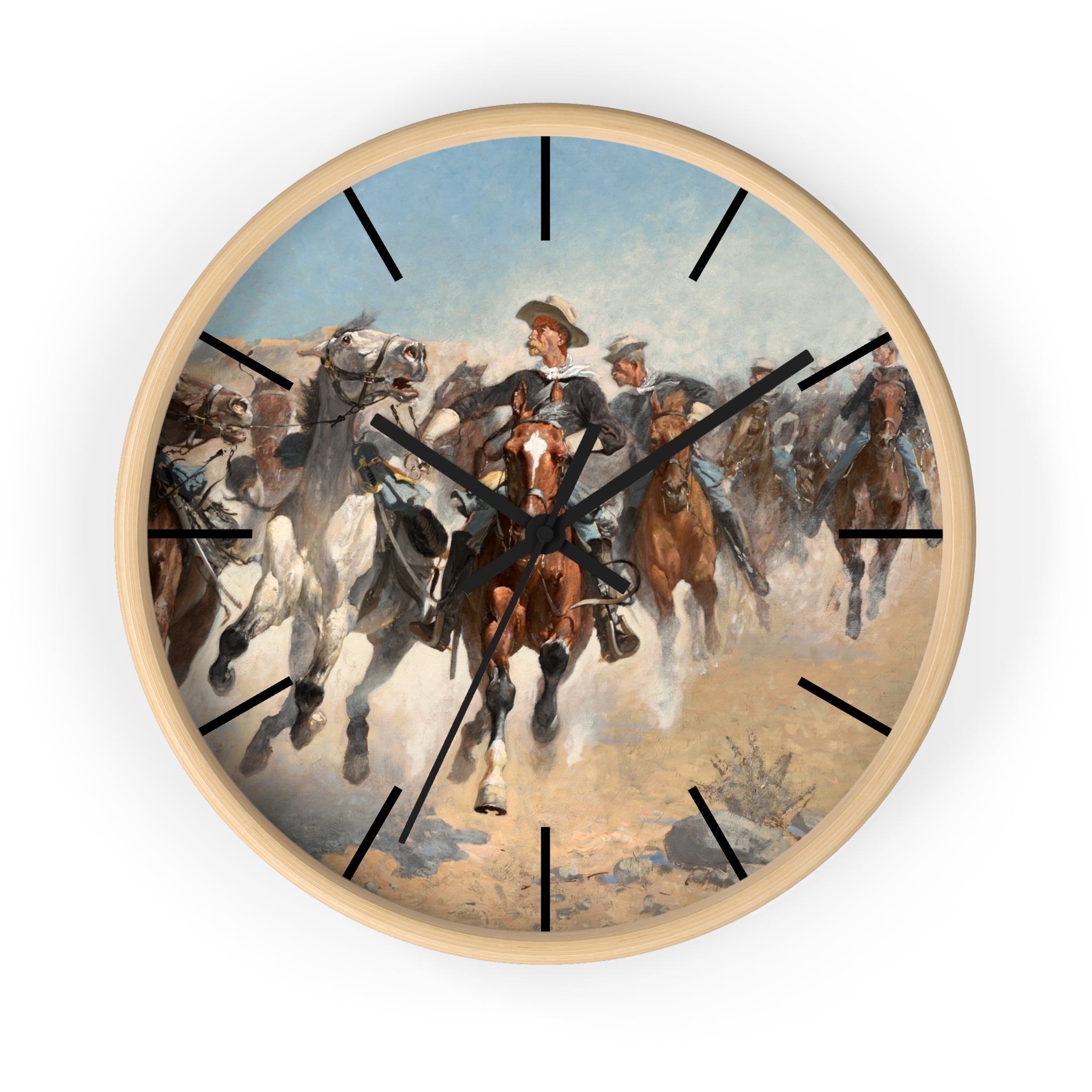 Custom Masters of Art Frederic Remington Dismounted: The Fourth Troopers Moving the Led Horses Premium Wall Clock - POPvault