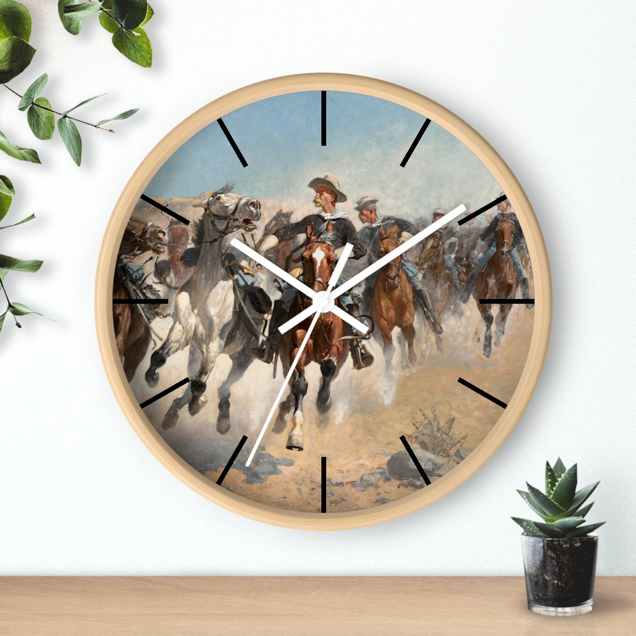 Custom Masters of Art Frederic Remington Dismounted: The Fourth Troopers Moving the Led Horses Premium Wall Clock - POPvault