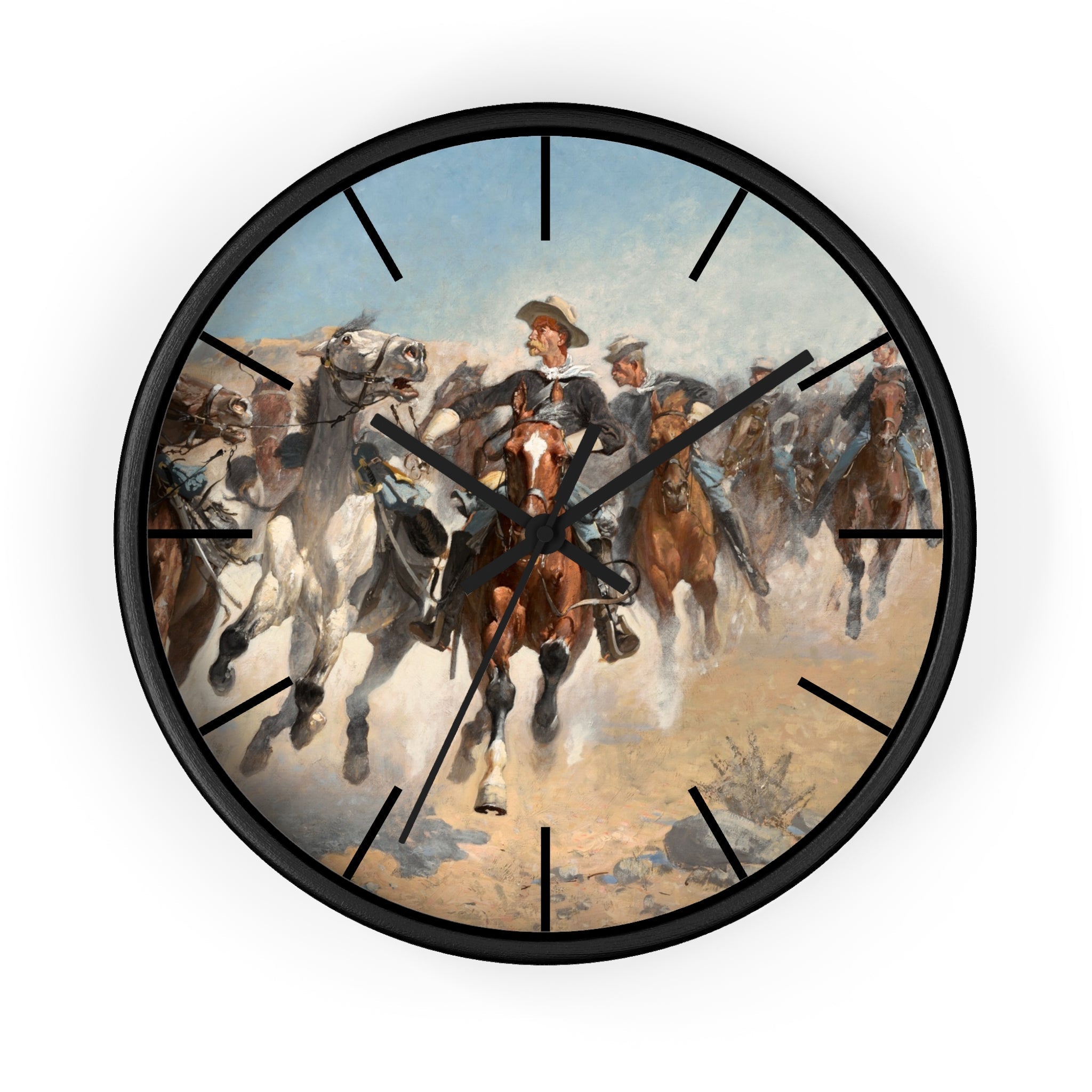 Custom Masters of Art Frederic Remington Dismounted: The Fourth Troopers Moving the Led Horses Premium Wall Clock - POPvault