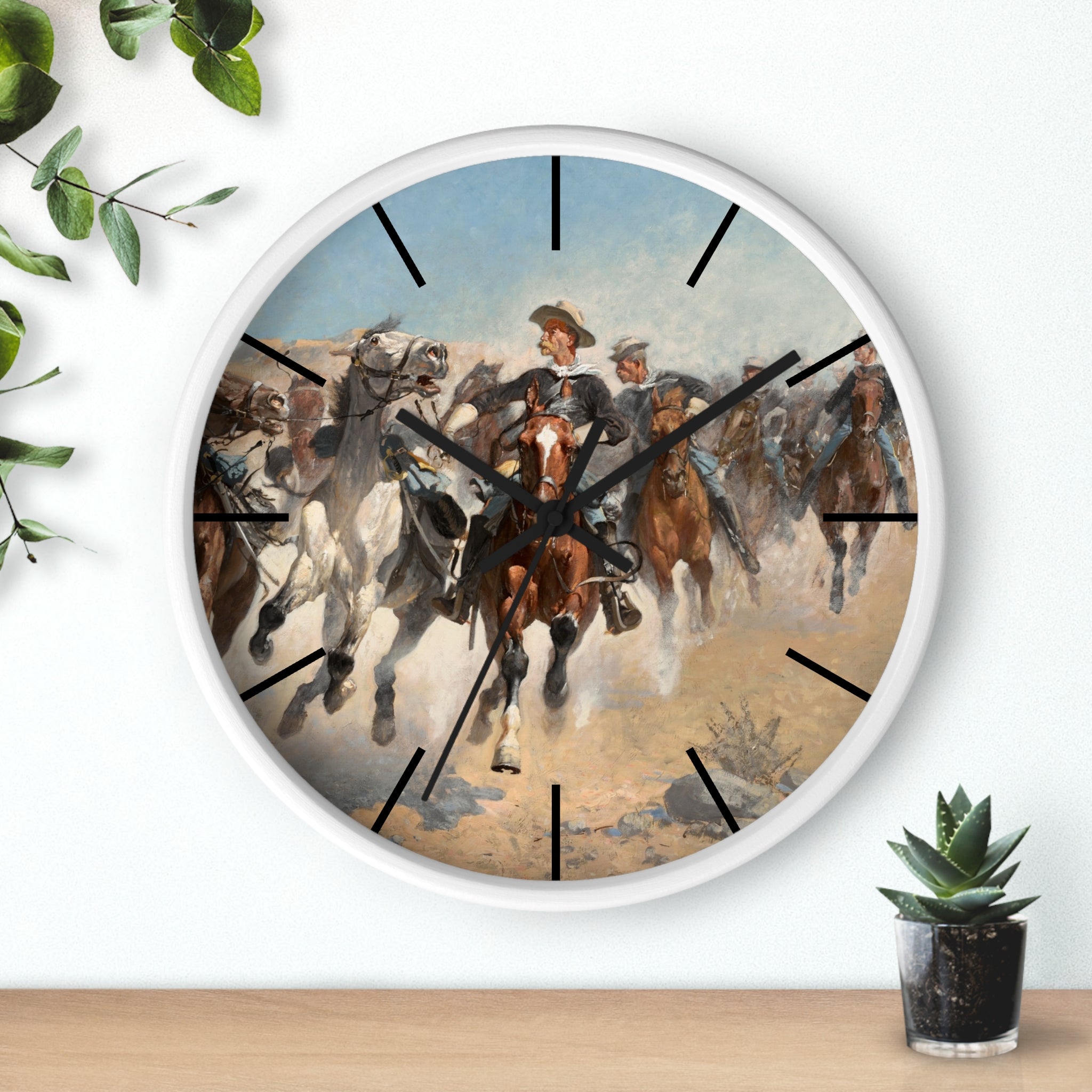 Custom Masters of Art Frederic Remington Dismounted: The Fourth Troopers Moving the Led Horses Premium Wall Clock - POPvault