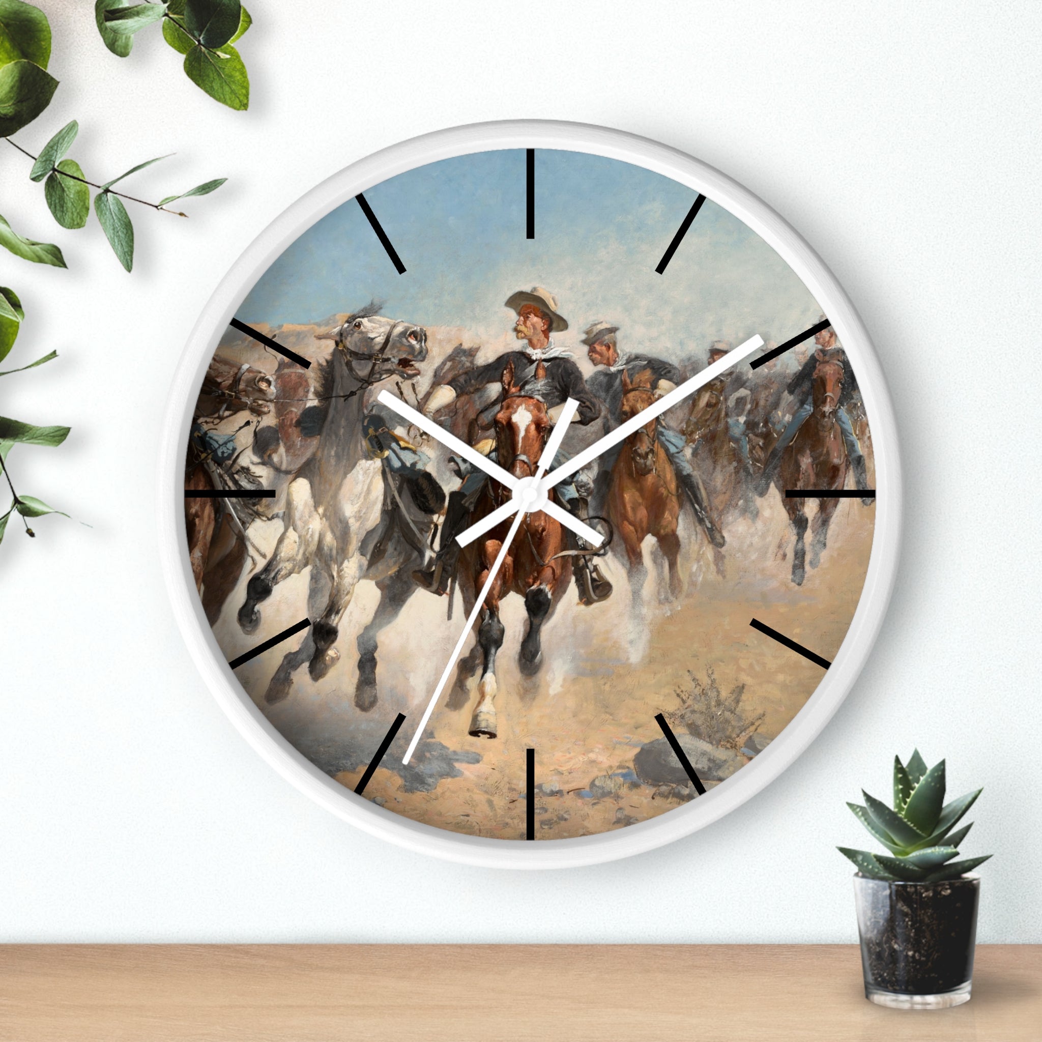 Custom Masters of Art Frederic Remington Dismounted: The Fourth Troopers Moving the Led Horses Premium Wall Clock - POPvault