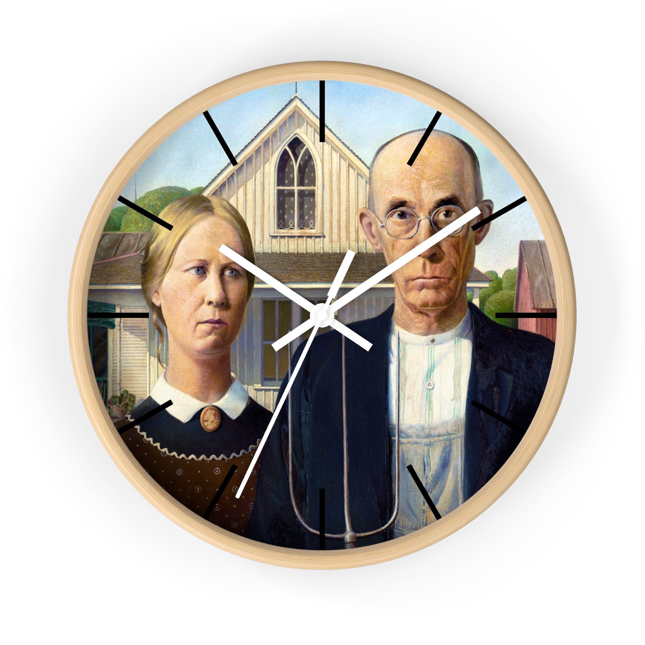 Custom Masters of Art Grant Wood American Gothic Premium Wall Clock - POPvault