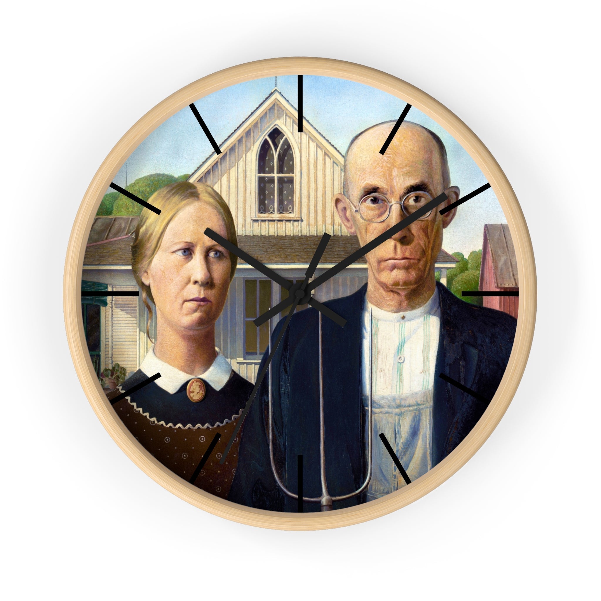 Custom Masters of Art Grant Wood American Gothic Premium Wall Clock - POPvault