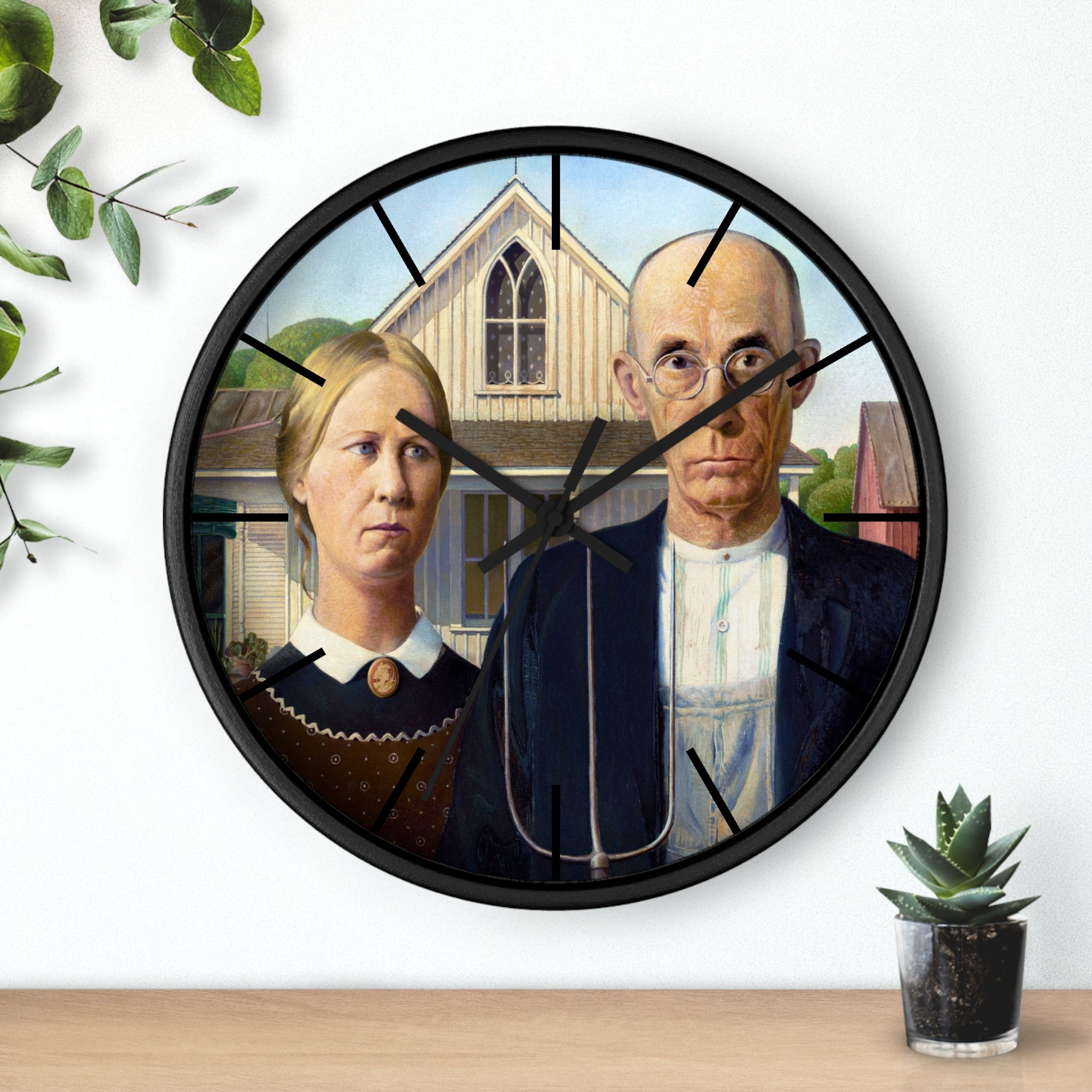 Custom Masters of Art Grant Wood American Gothic Premium Wall Clock - POPvault