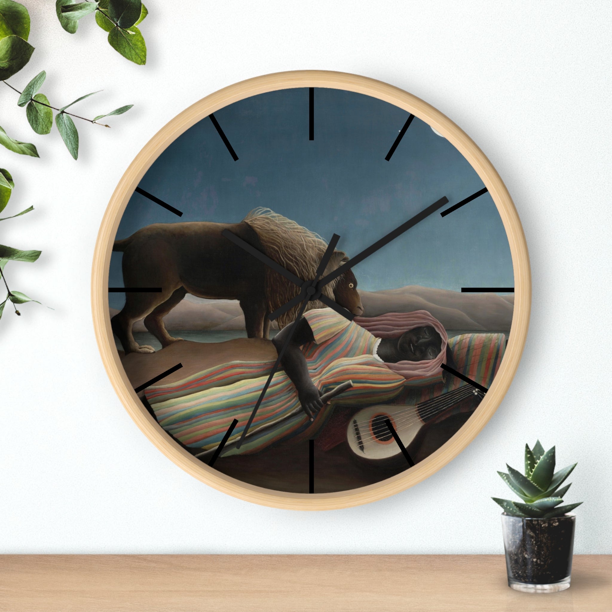 Custom Masters of Art Henri Rousseau The Sleeping Gypsy (La Bohémienne endormie) Premium Wall Clock - POPvault