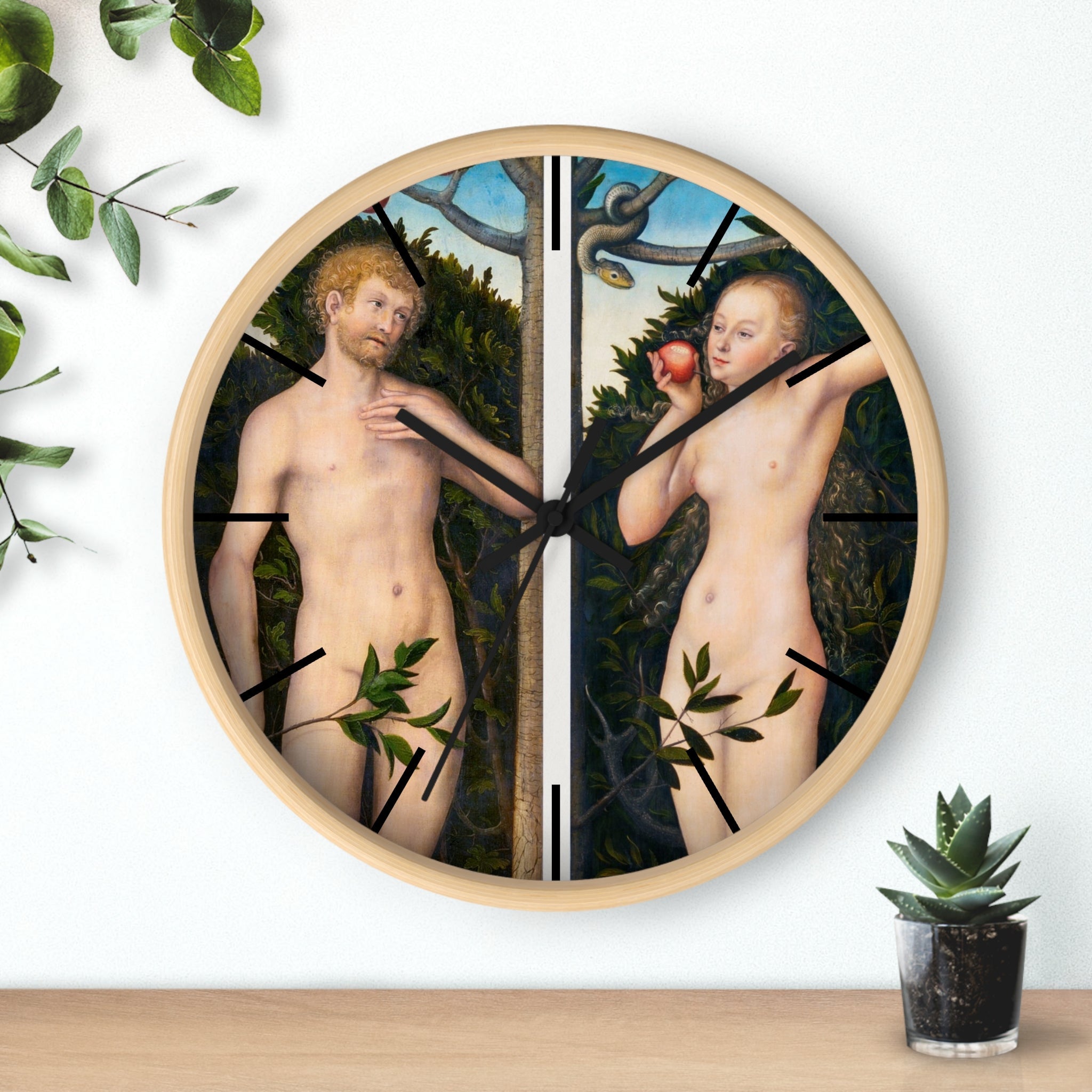 Custom Masters of Art Lucas Cranach Adam and Eve Premium Wall Clock - POPvault