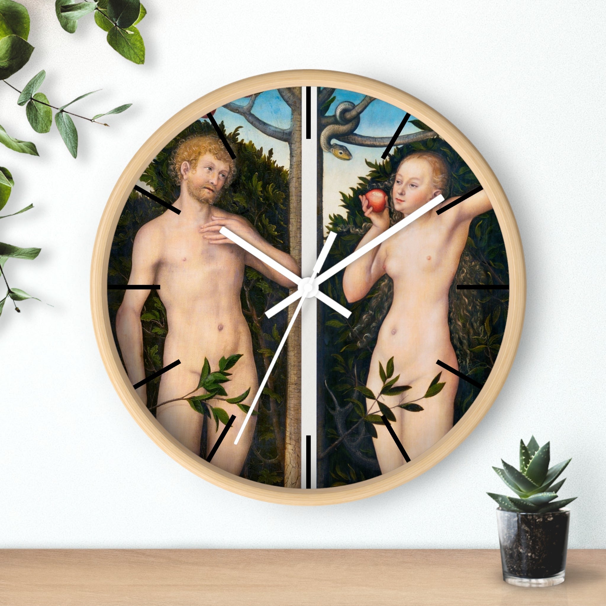 Custom Masters of Art Lucas Cranach Adam and Eve Premium Wall Clock - POPvault