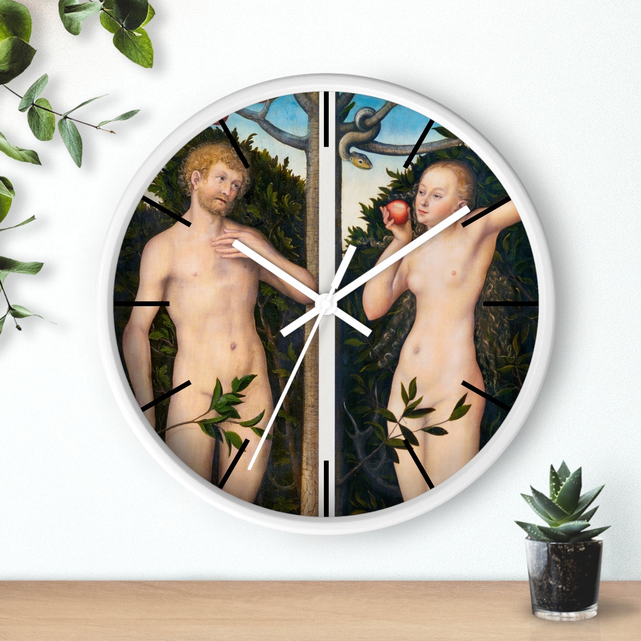 Custom Masters of Art Lucas Cranach Adam and Eve Premium Wall Clock - POPvault