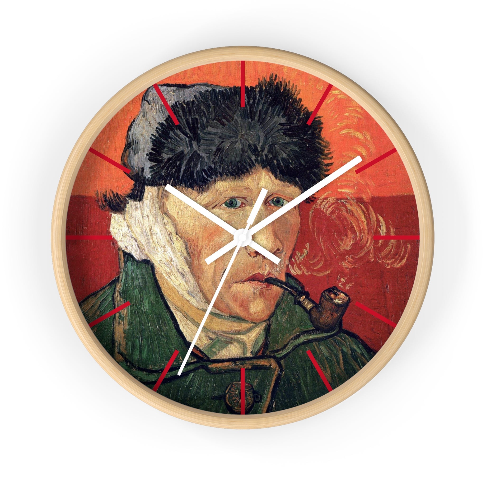 Custom Masters of Art Vincent van Gogh Self - Portrait with Bandaged Ear and Pipe Premium Wall Clock - POPvault