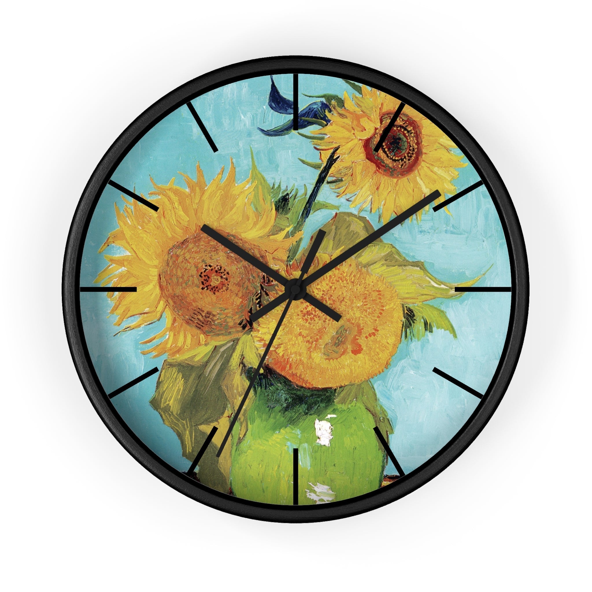 Custom Masters of Art Vincent van Gogh Vase with Three Sunflowers Premium Wall Clock - POPvault