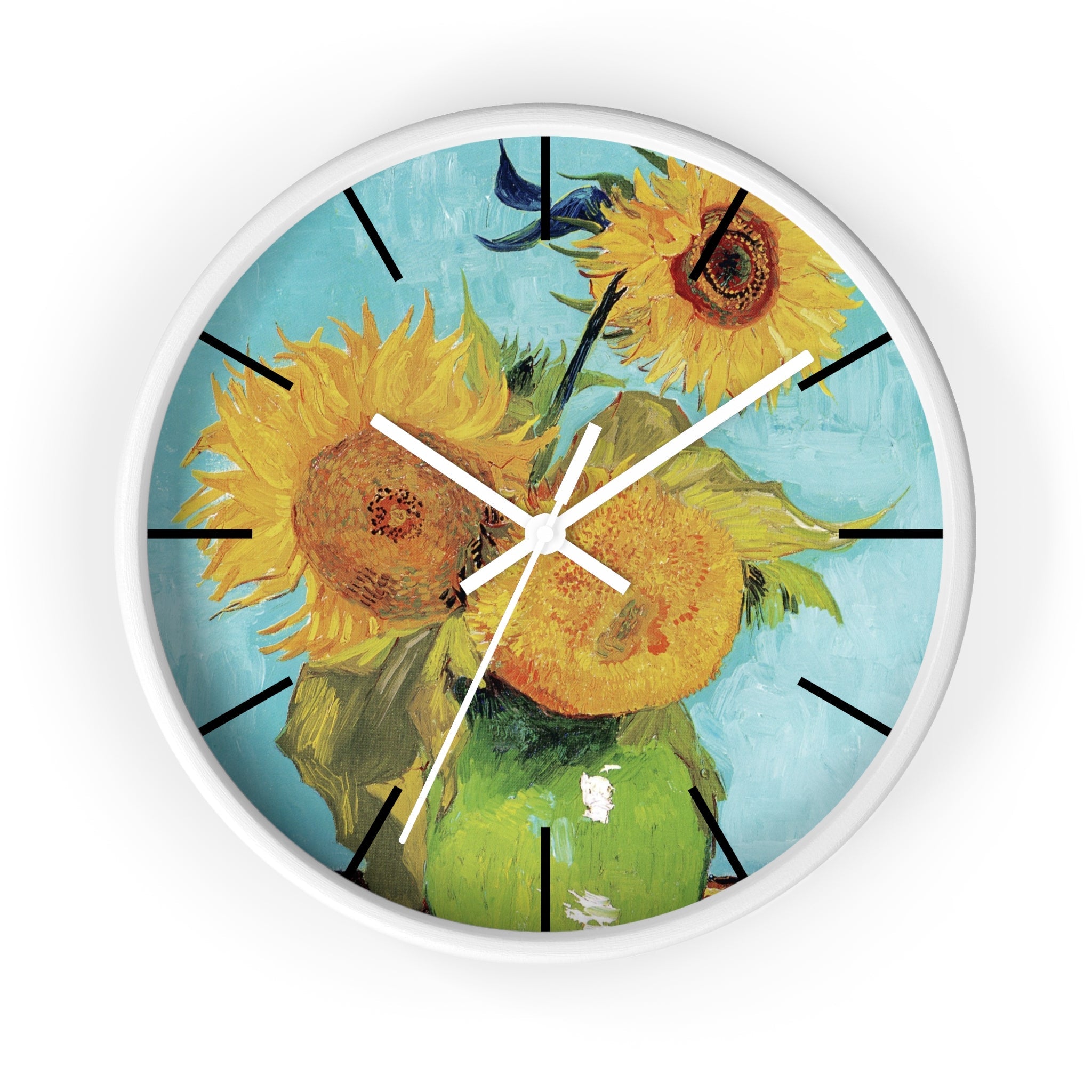 Custom Masters of Art Vincent van Gogh Vase with Three Sunflowers Premium Wall Clock - POPvault