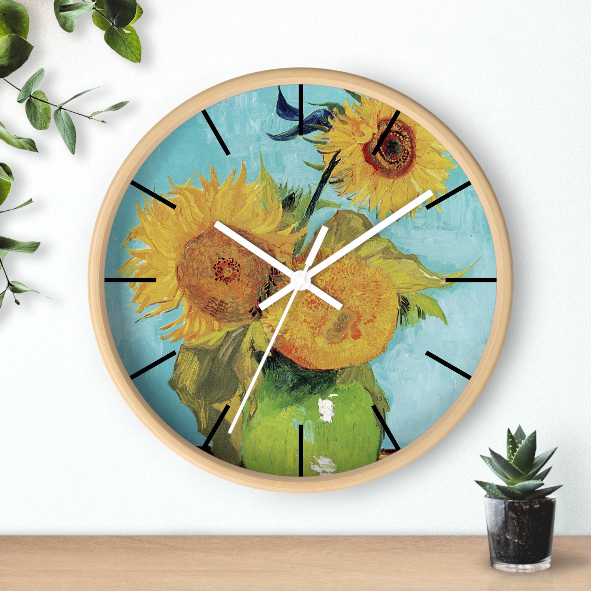 Custom Masters of Art Vincent van Gogh Vase with Three Sunflowers Premium Wall Clock - POPvault