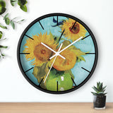 Custom Masters of Art Vincent van Gogh Vase with Three Sunflowers Premium Wall Clock - POPvault