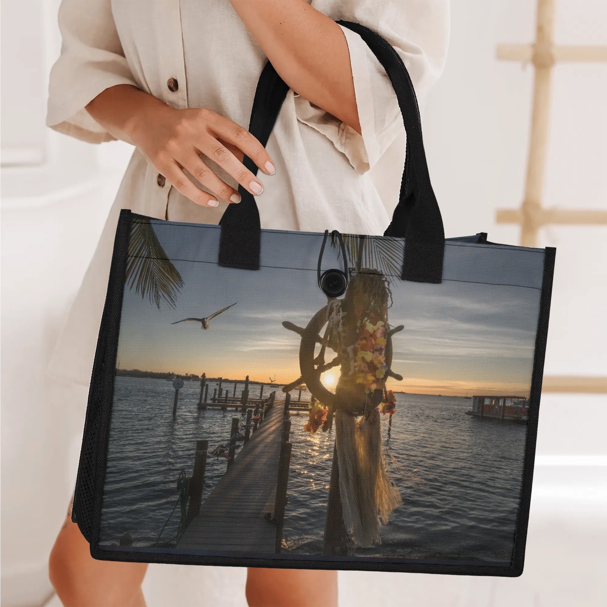 Custom Beach Life Vistas Ahoy Mate Premium All - Over Print Canvas Tote Bag - POPvault