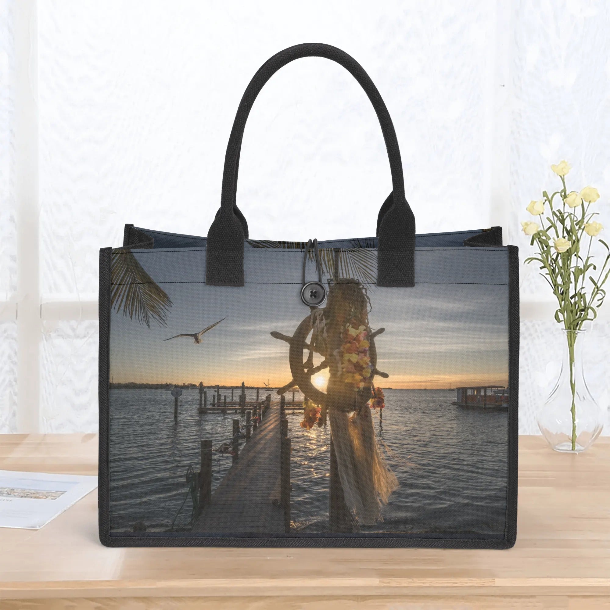 Custom Beach Life Vistas Ahoy Mate Premium All - Over Print Canvas Tote Bag - POPvault