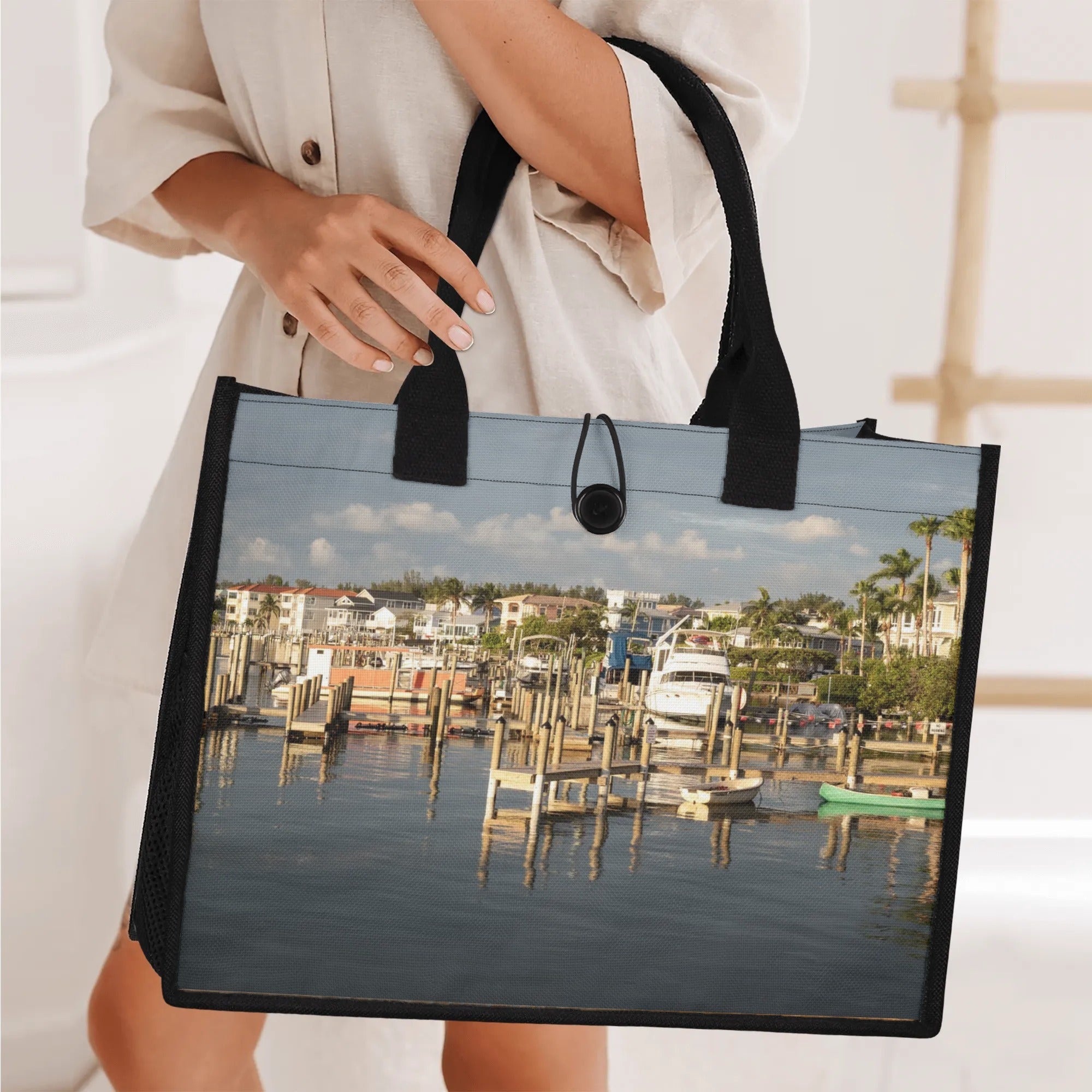 Custom Beach Life Beach Vistas Bay View Premium All-Over Print Canvas Tote Bag - POPvault - Bags - Beach - beach bag