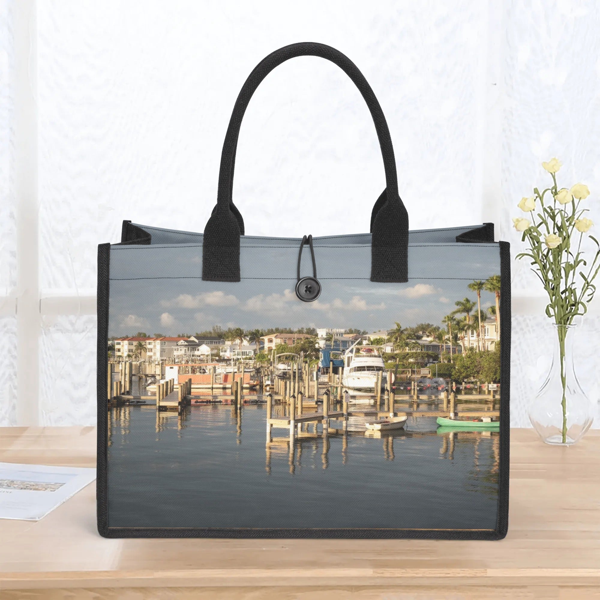 Custom Beach Life Vistas Bay View Premium All - Over Print Canvas Tote Bag - POPvault