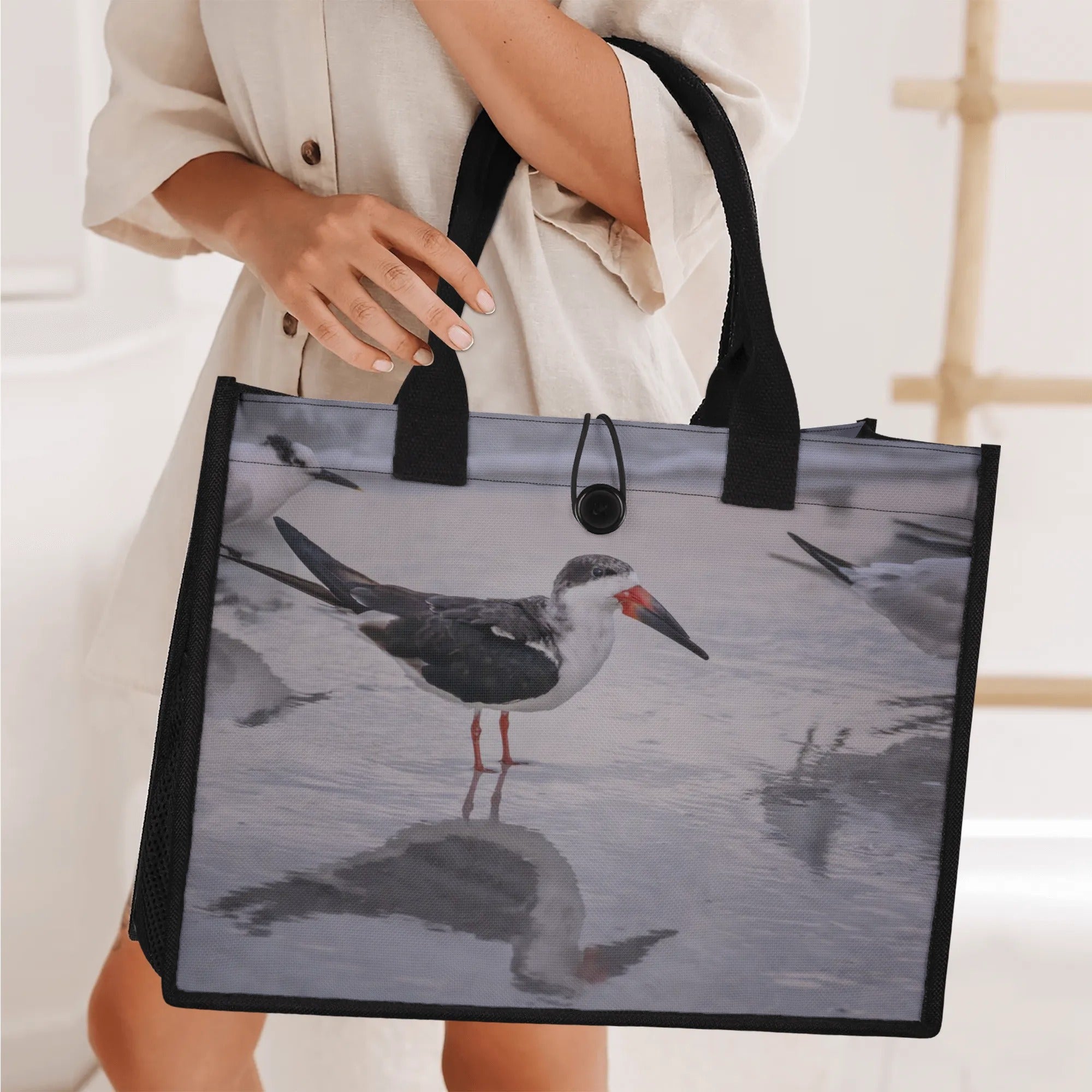 Custom Beach Life Vistas Beach Birds Premium All - Over Print Canvas Tote Bag - POPvault