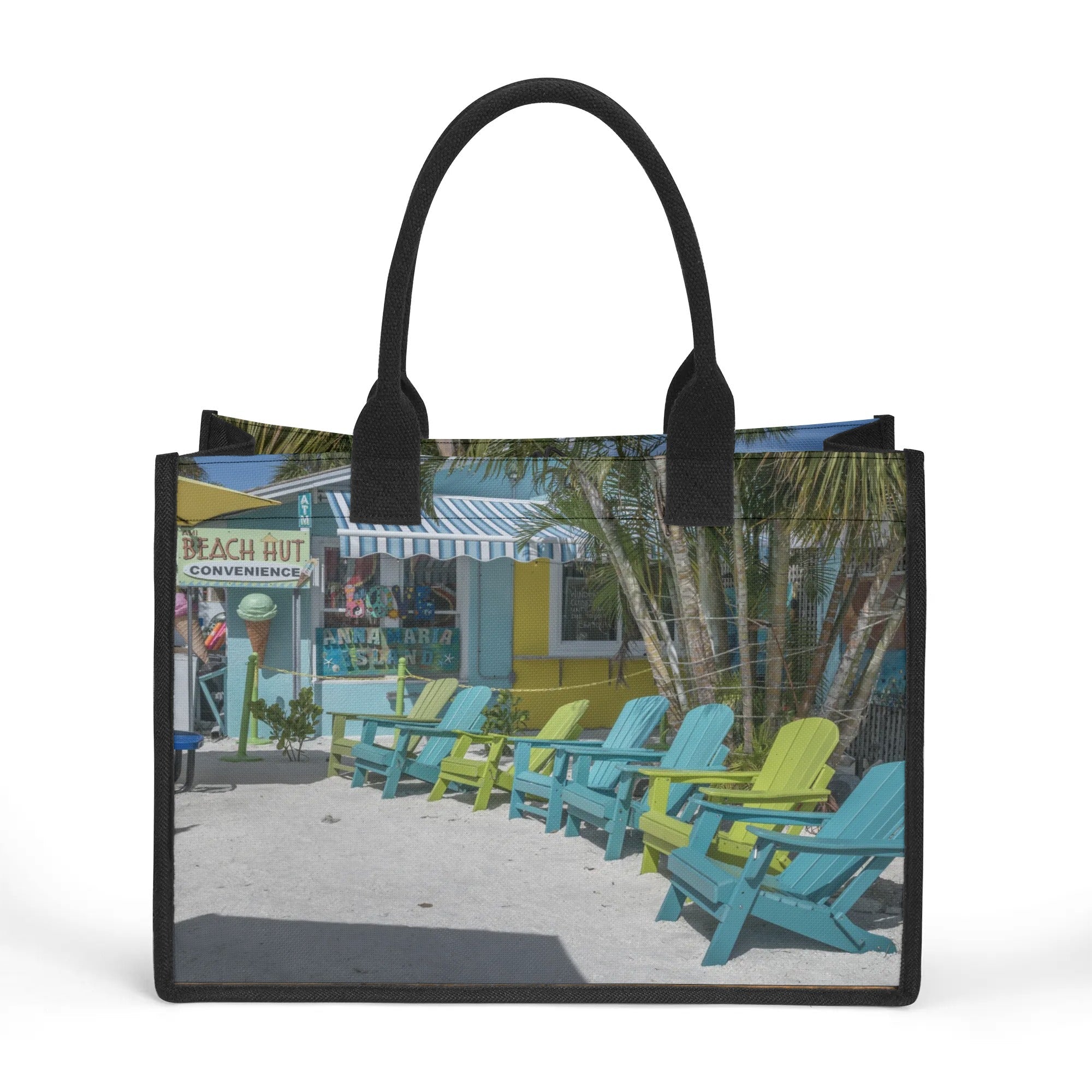 Custom Beach Life Beach Vistas Beach Chairs Premium All-Over Print Canvas Tote Bag - POPvault - Bags - Beach - beach bag