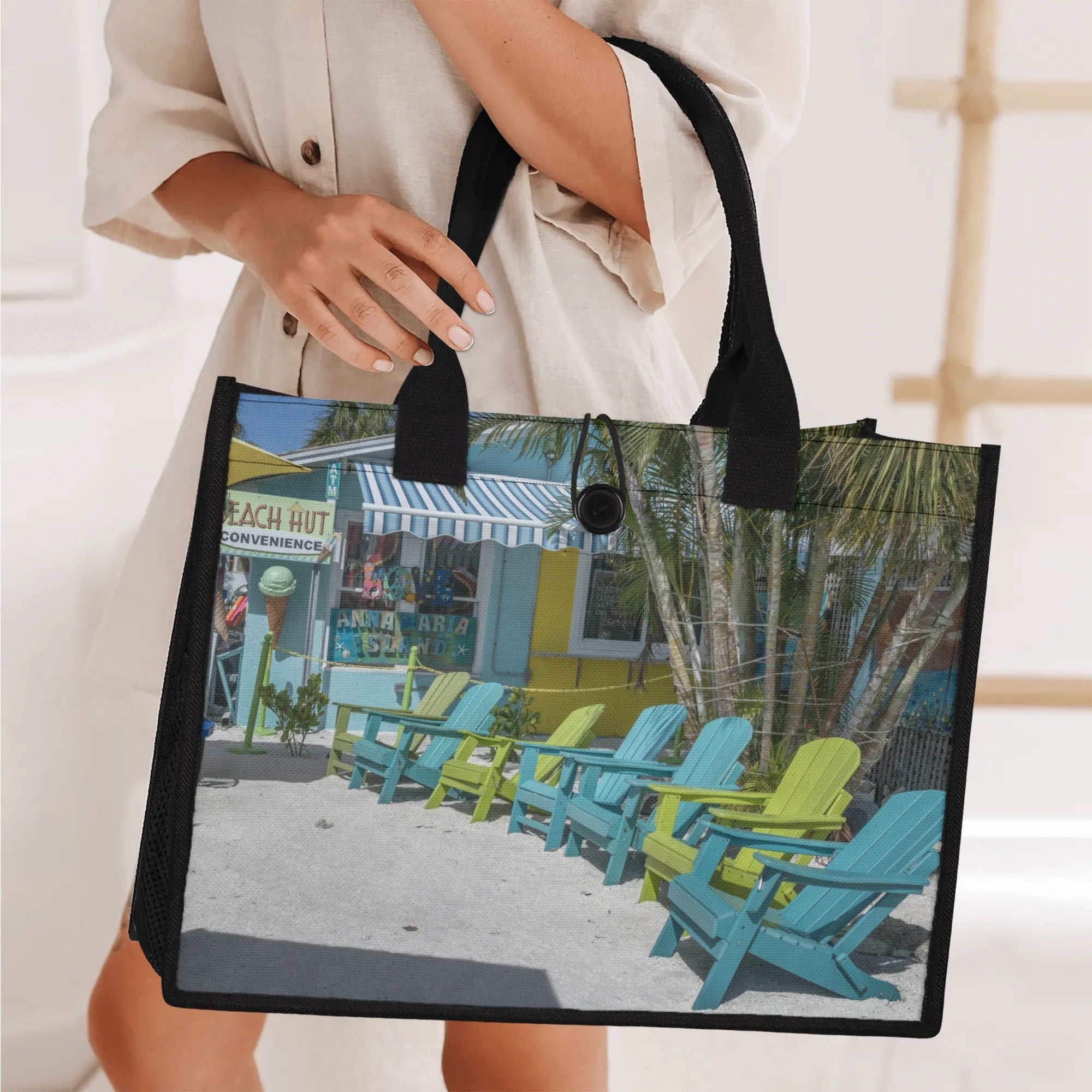 Custom Beach Life Vistas Beach Chairs Premium All - Over Print Canvas Tote Bag - POPvault