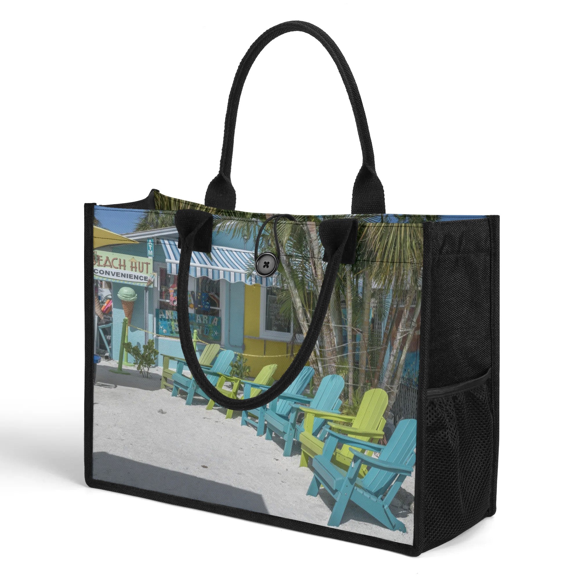 Custom Beach Life Vistas Beach Chairs Premium All - Over Print Canvas Tote Bag - POPvault