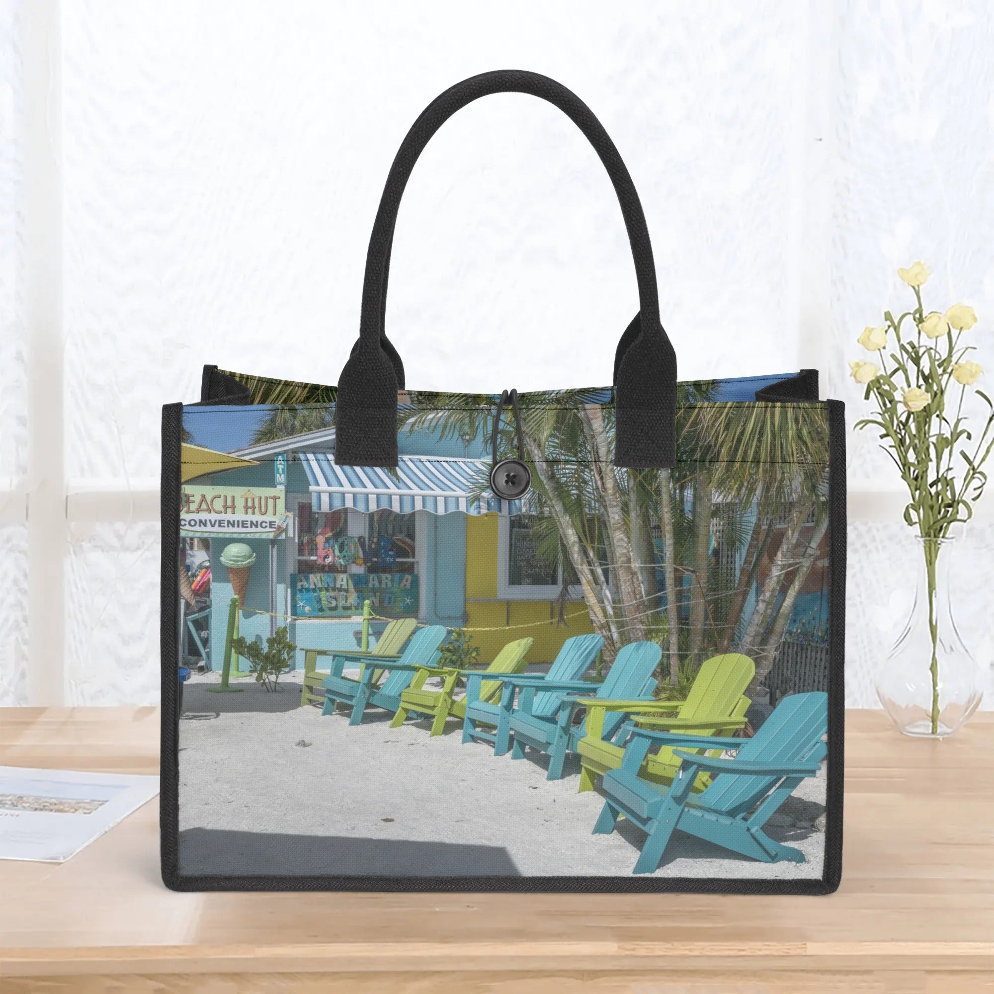 Custom Beach Life Vistas Beach Chairs Premium All - Over Print Canvas Tote Bag - POPvault