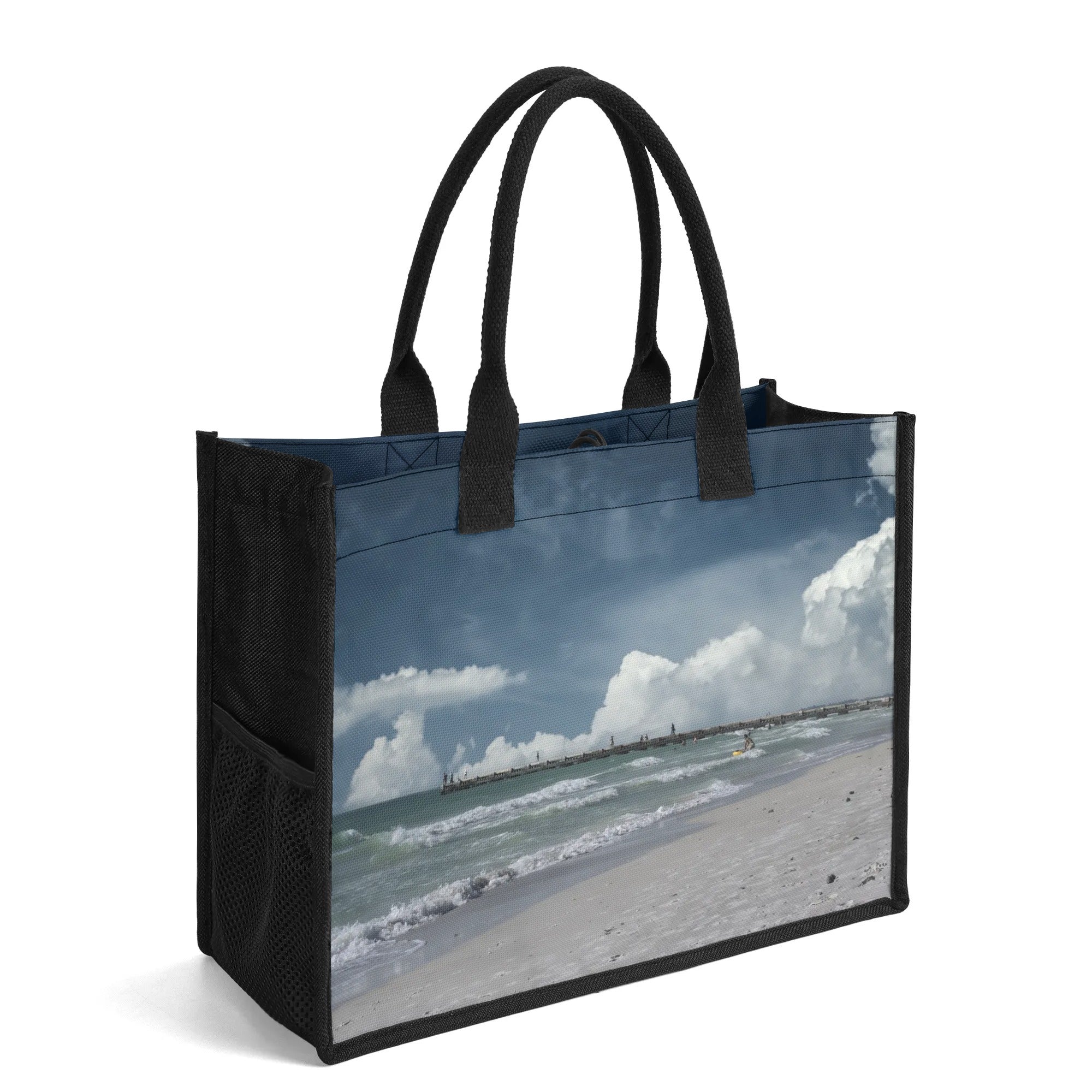 Custom Beach Life Vistas Beach Clouds Premium All - Over Print Canvas Tote Bag - POPvault