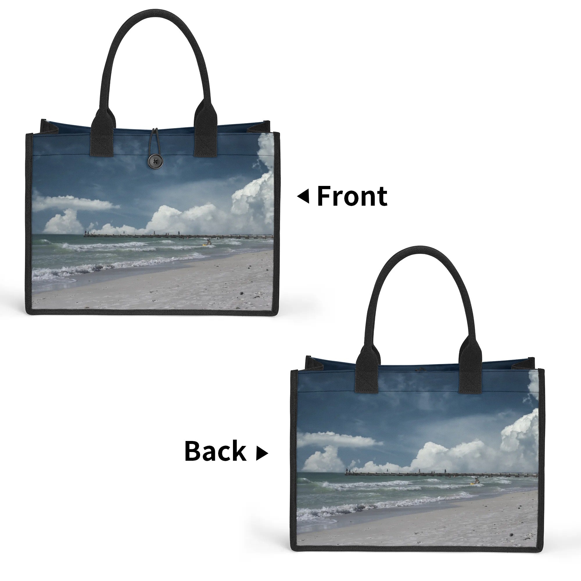 Custom Beach Life Vistas Beach Clouds Premium All - Over Print Canvas Tote Bag - POPvault