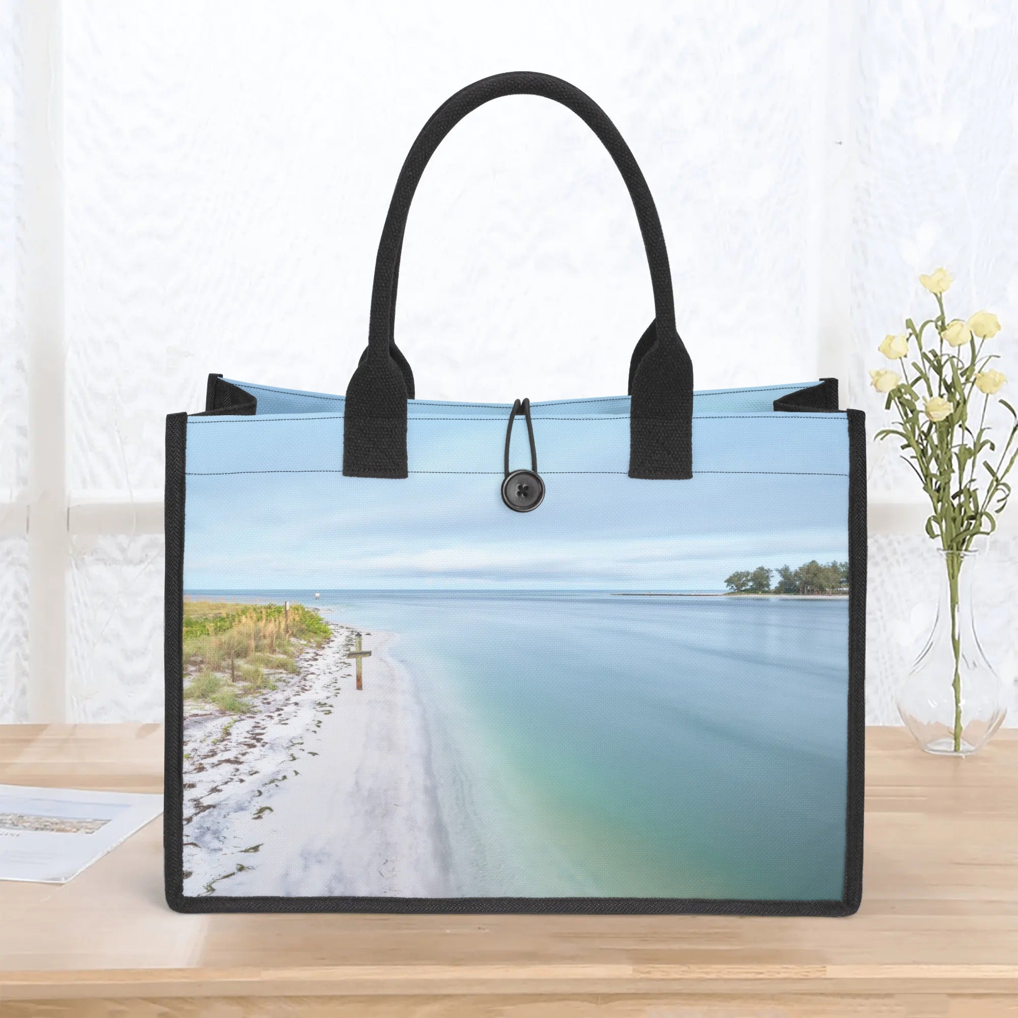 Custom Beach Life Vistas Beach Cross Premium All - Over Print Canvas Tote Bag - POPvault