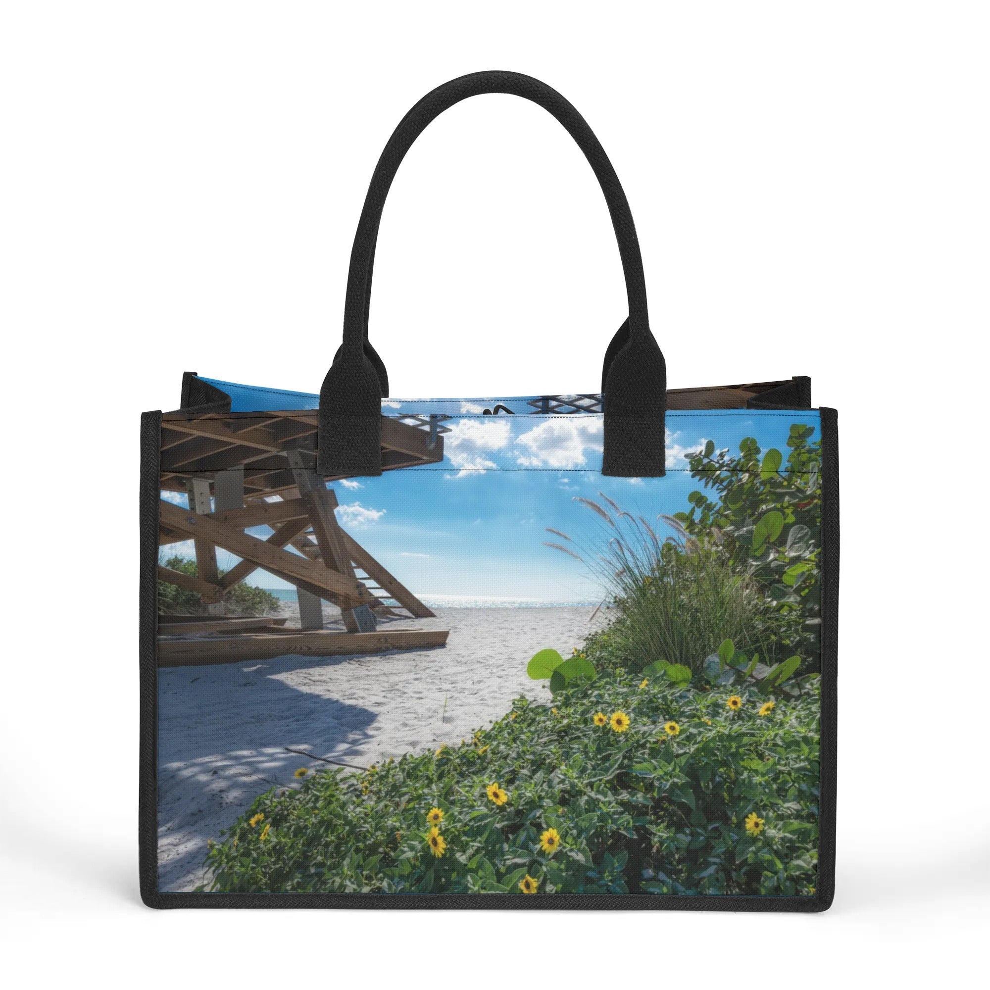 Custom Beach Life Vistas Beach Flowers Premium All - Over Print Canvas Tote Bag - POPvault