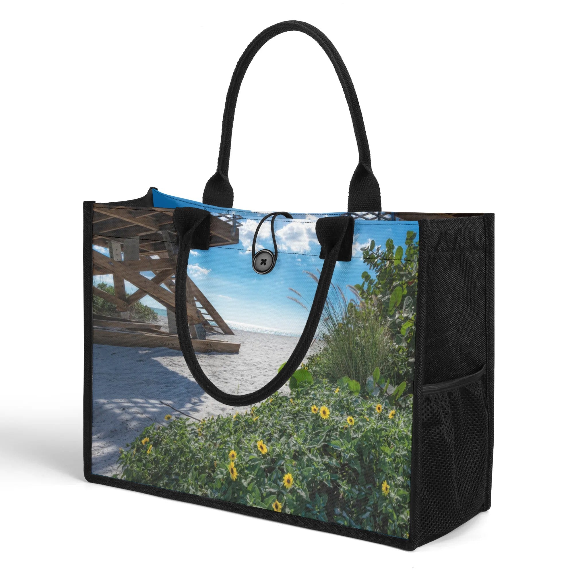 Custom Beach Life Vistas Beach Flowers Premium All - Over Print Canvas Tote Bag - POPvault