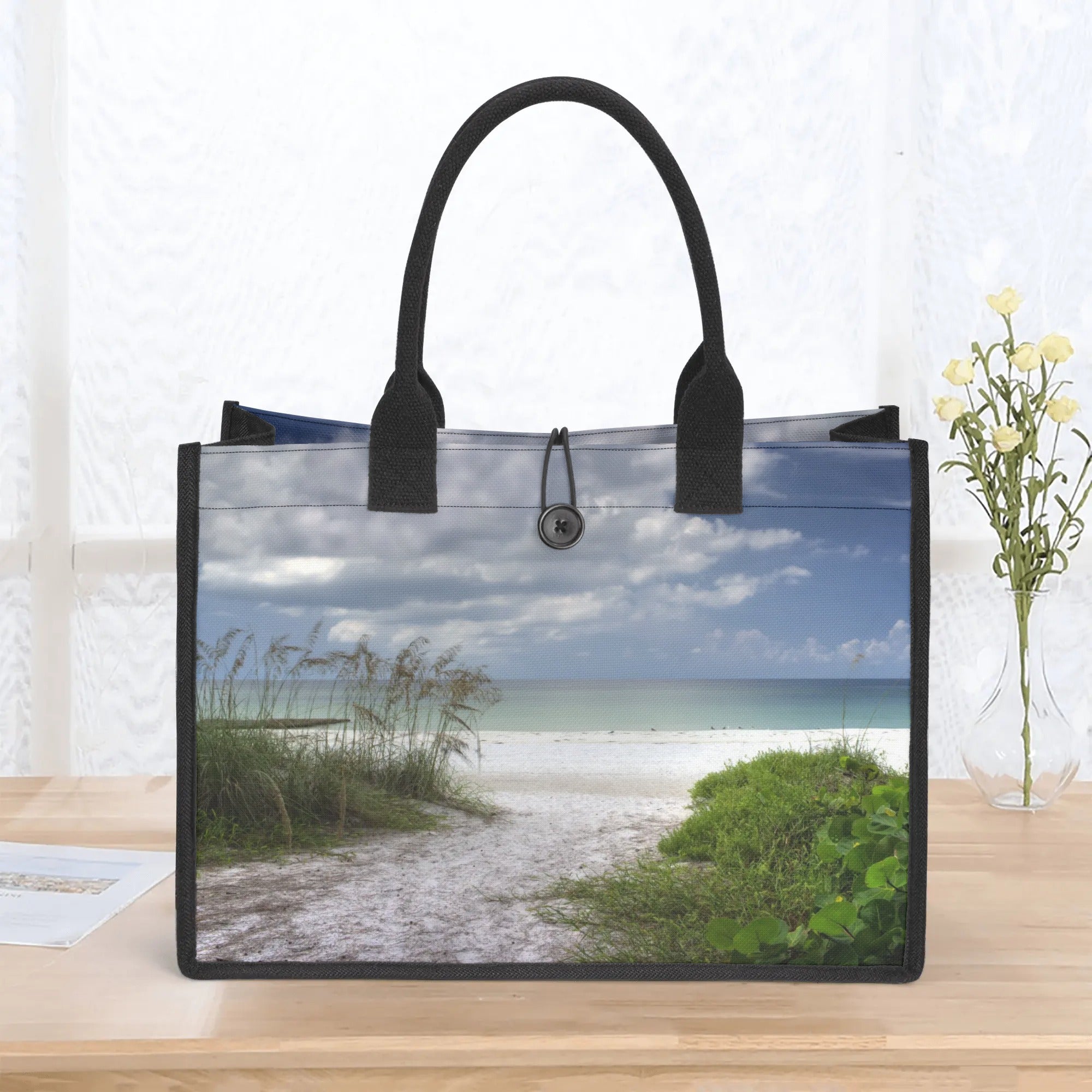 Custom Beach Life Vistas Beach Walk Premium All - Over Print Canvas Tote Bag - POPvault